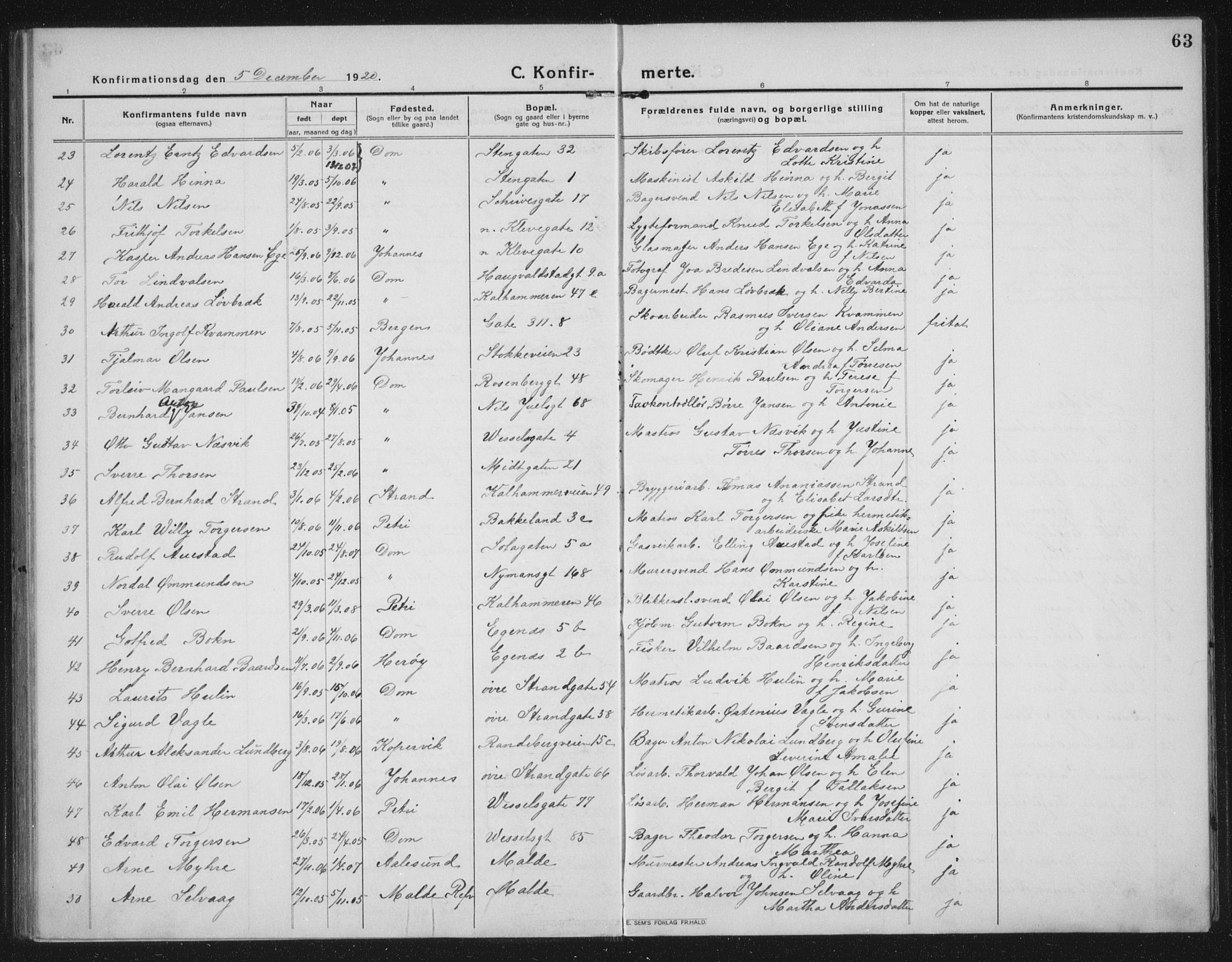 Domkirken sokneprestkontor, SAST/A-101812/002/A/L0019: Parish register (official) no. A 35, 1916-1932, p. 63