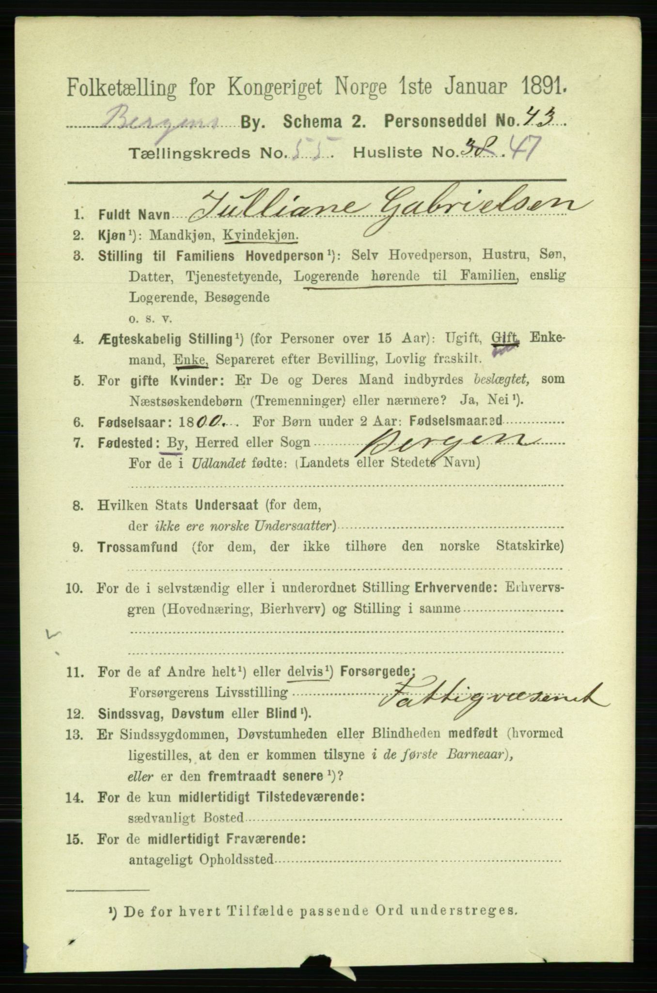 RA, 1891 Census for 1301 Bergen, 1891, p. 64415