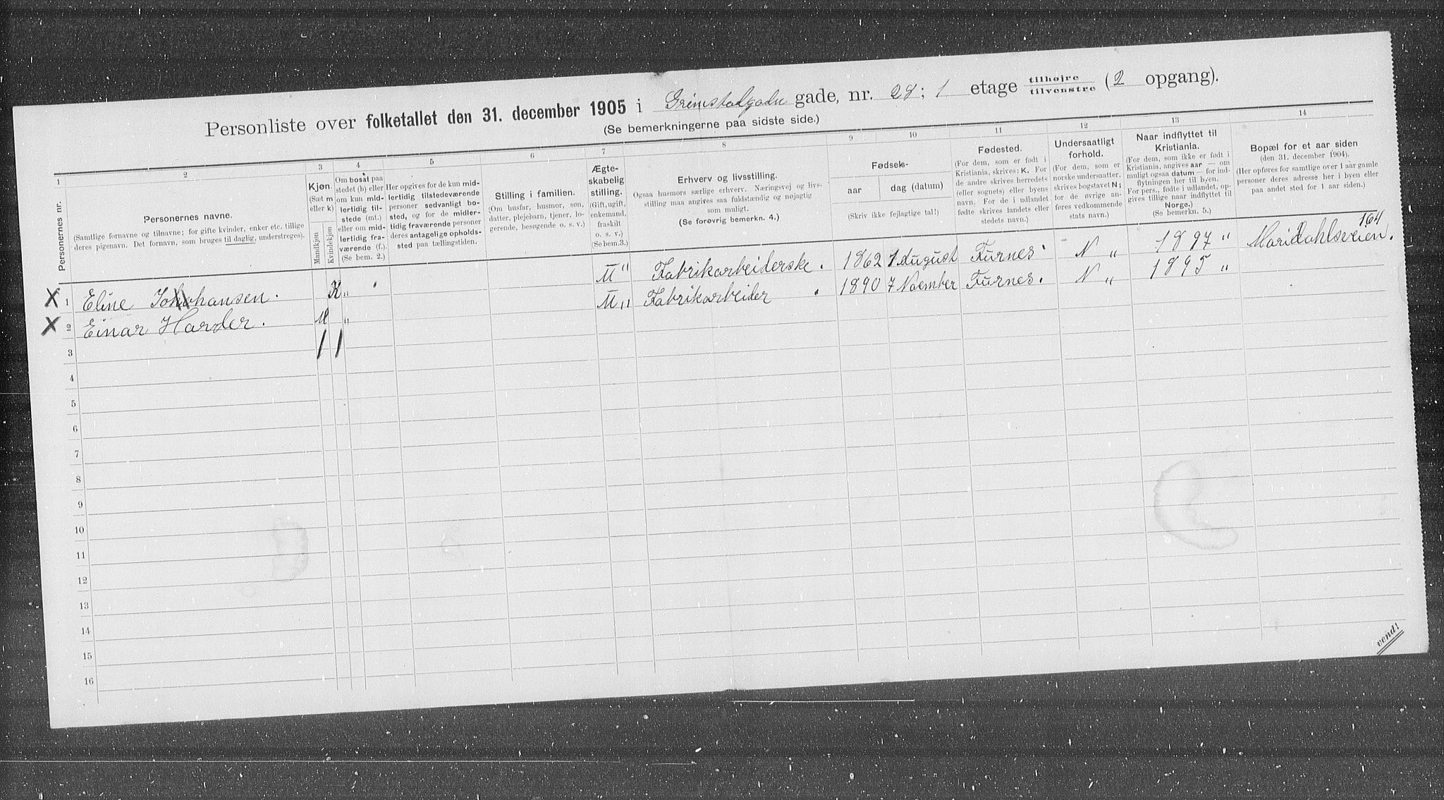 OBA, Municipal Census 1905 for Kristiania, 1905, p. 15620