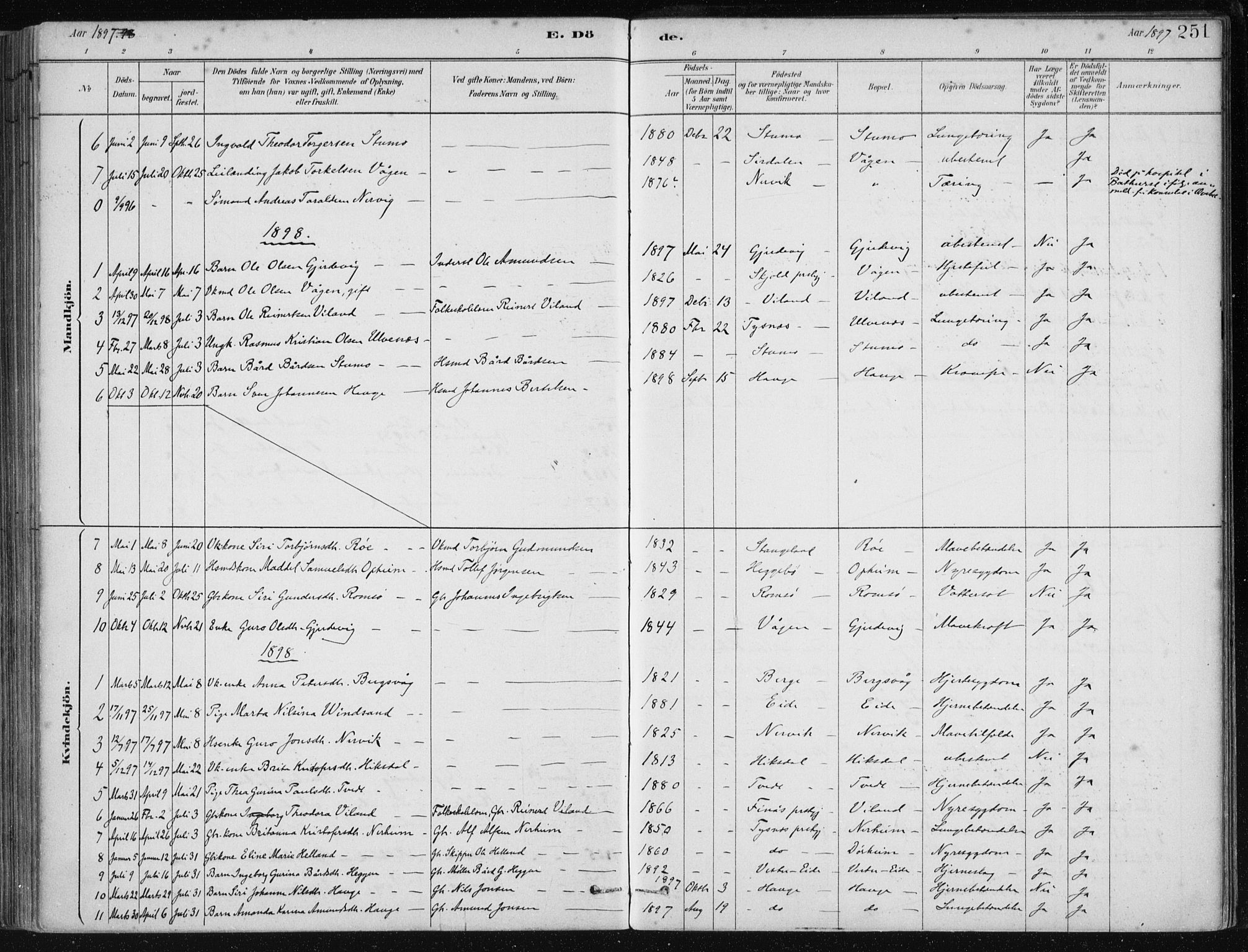 Fjelberg sokneprestembete, AV/SAB-A-75201/H/Haa: Parish register (official) no. D 1, 1879-1918, p. 251