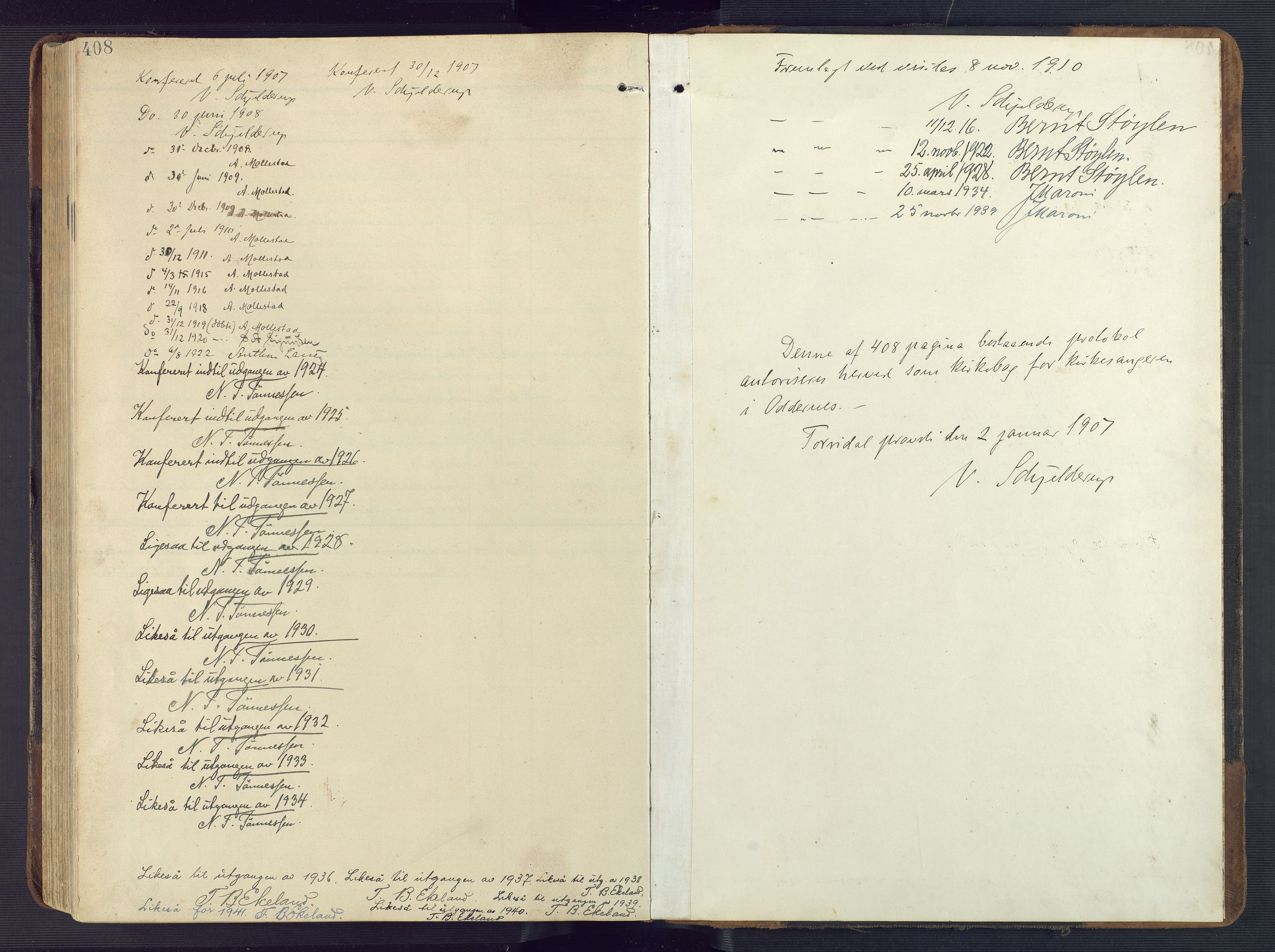 Oddernes sokneprestkontor, SAK/1111-0033/F/Fb/Fba/L0010: Parish register (copy) no. B 10, 1907-1941