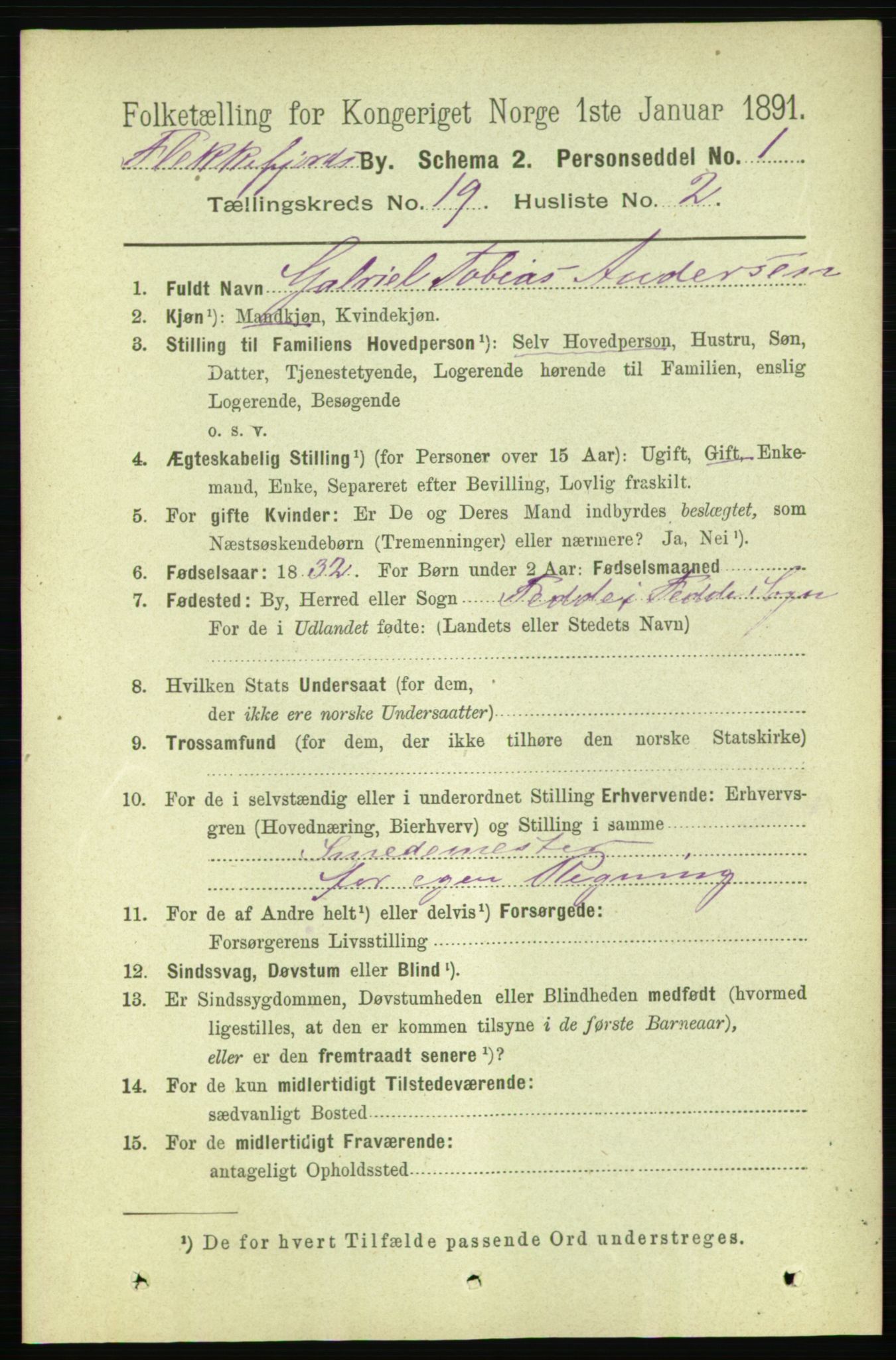 RA, 1891 census for 1004 Flekkefjord, 1891, p. 2324