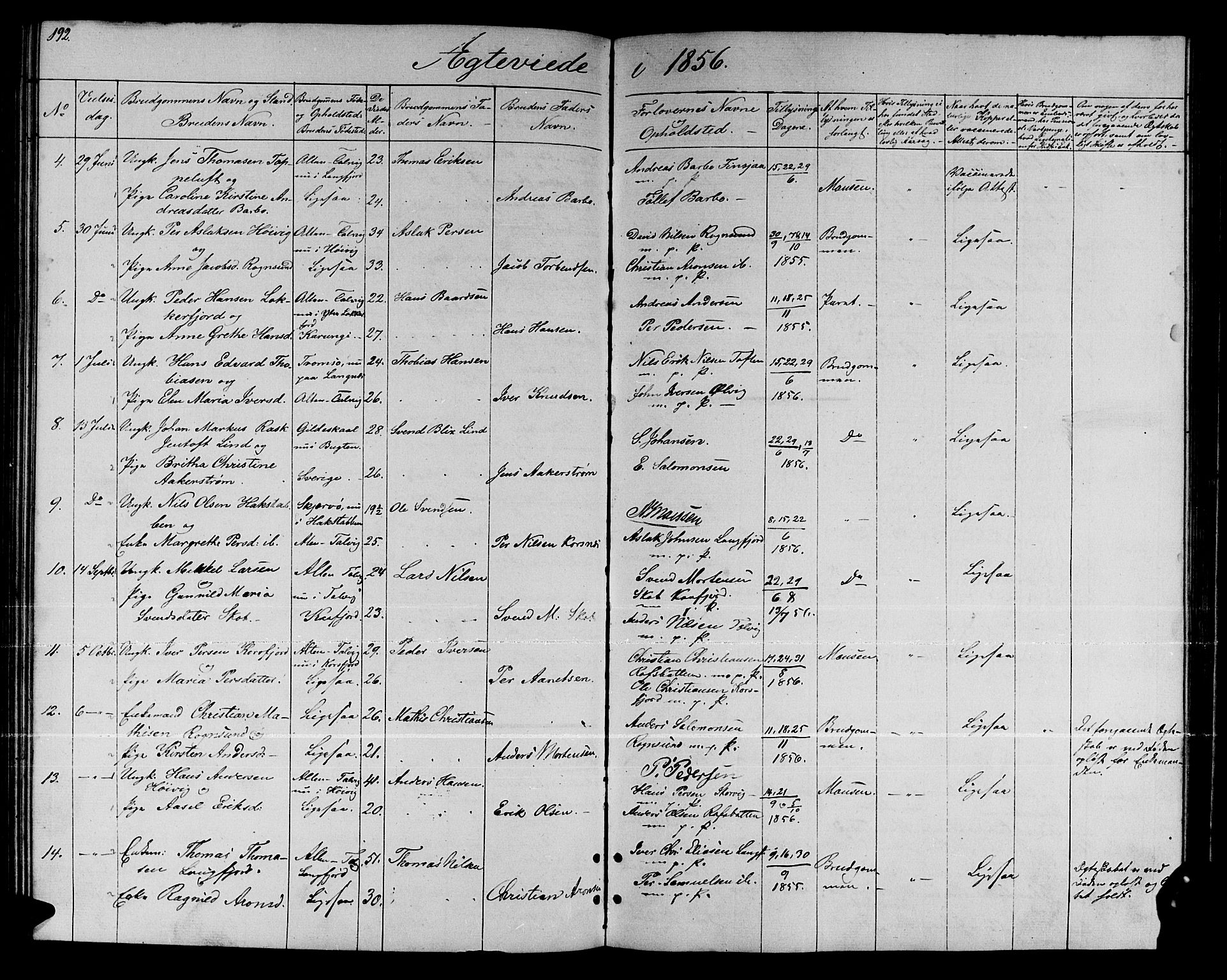 Talvik sokneprestkontor, SATØ/S-1337/H/Hb/L0001klokker: Parish register (copy) no. 1, 1847-1863, p. 192
