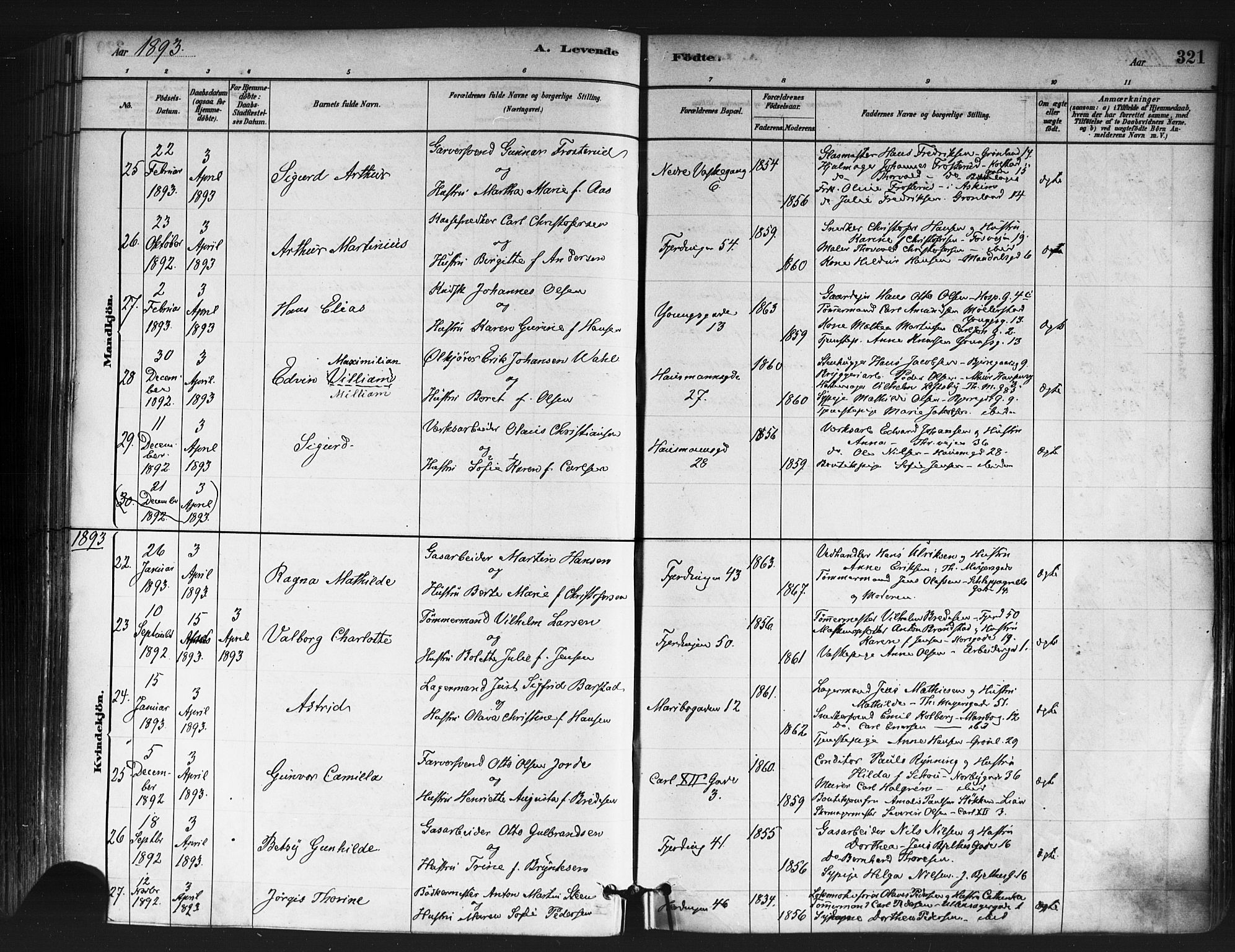 Jakob prestekontor Kirkebøker, AV/SAO-A-10850/F/Fa/L0003: Parish register (official) no. 3, 1880-1895, p. 321