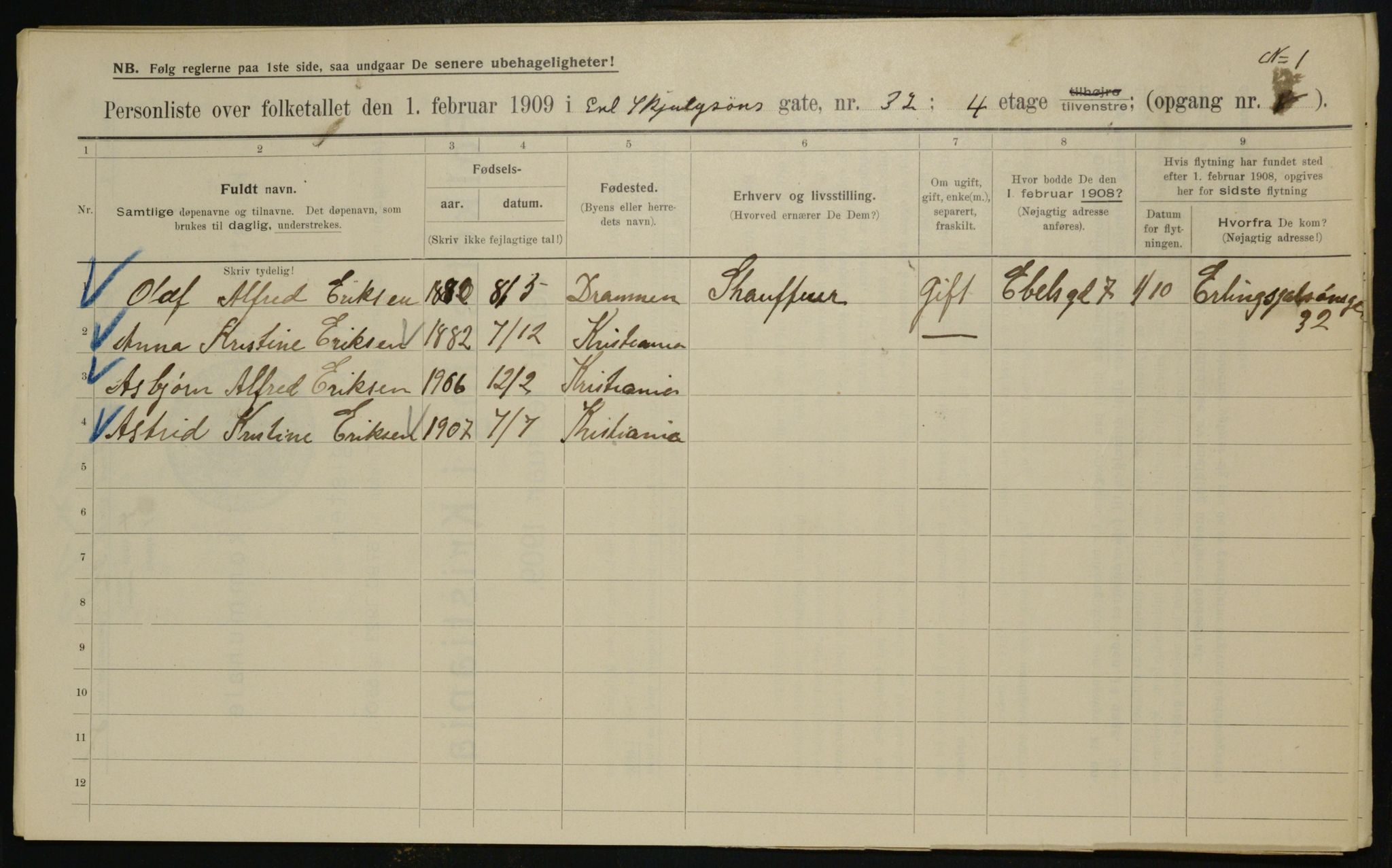 OBA, Municipal Census 1909 for Kristiania, 1909, p. 20157