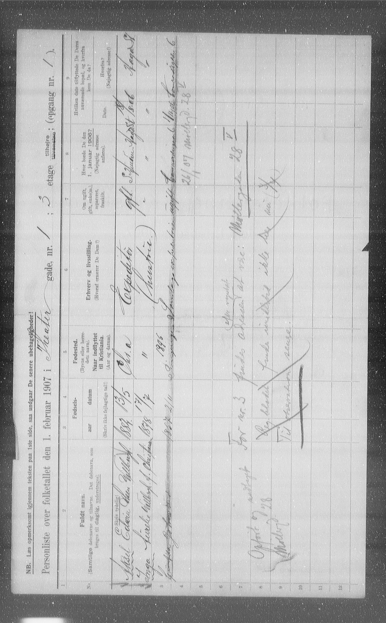 OBA, Municipal Census 1907 for Kristiania, 1907, p. 54450