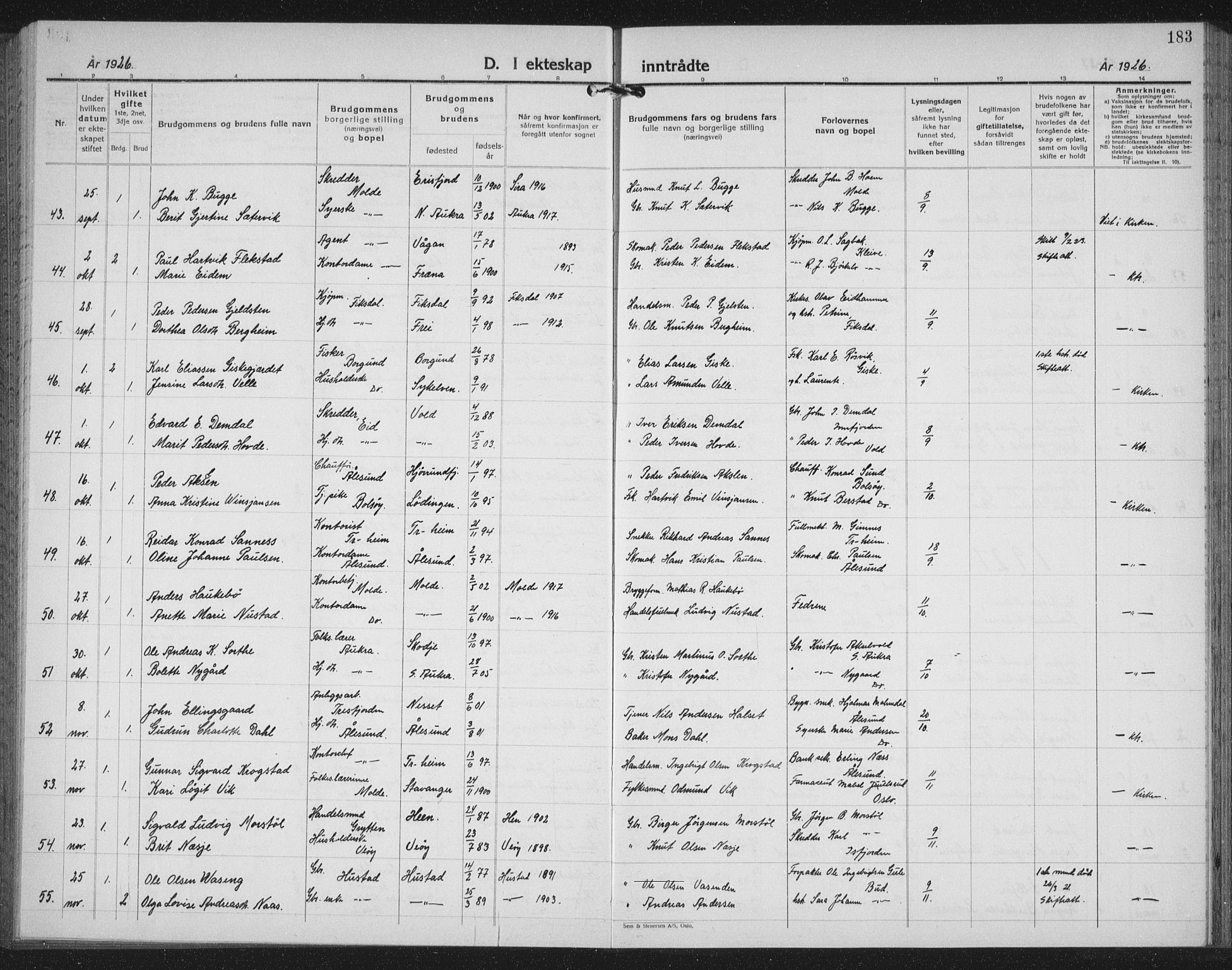 Ministerialprotokoller, klokkerbøker og fødselsregistre - Møre og Romsdal, AV/SAT-A-1454/558/L0704: Parish register (copy) no. 558C05, 1921-1942, p. 183