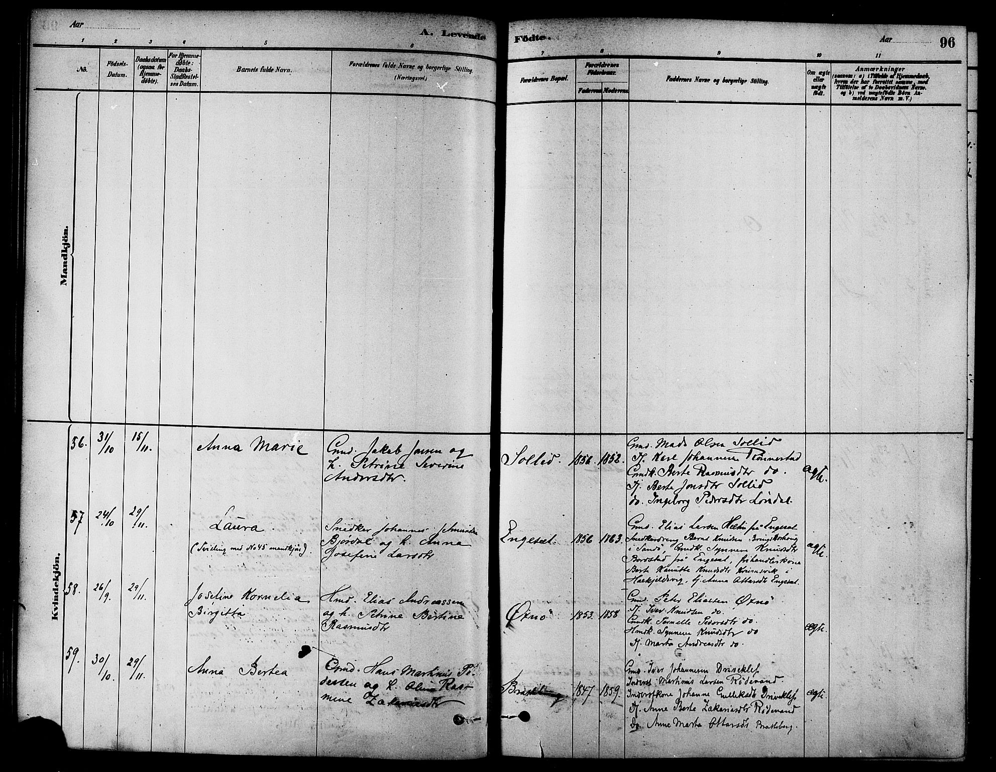 Ministerialprotokoller, klokkerbøker og fødselsregistre - Møre og Romsdal, AV/SAT-A-1454/511/L0141: Parish register (official) no. 511A08, 1878-1890, p. 96