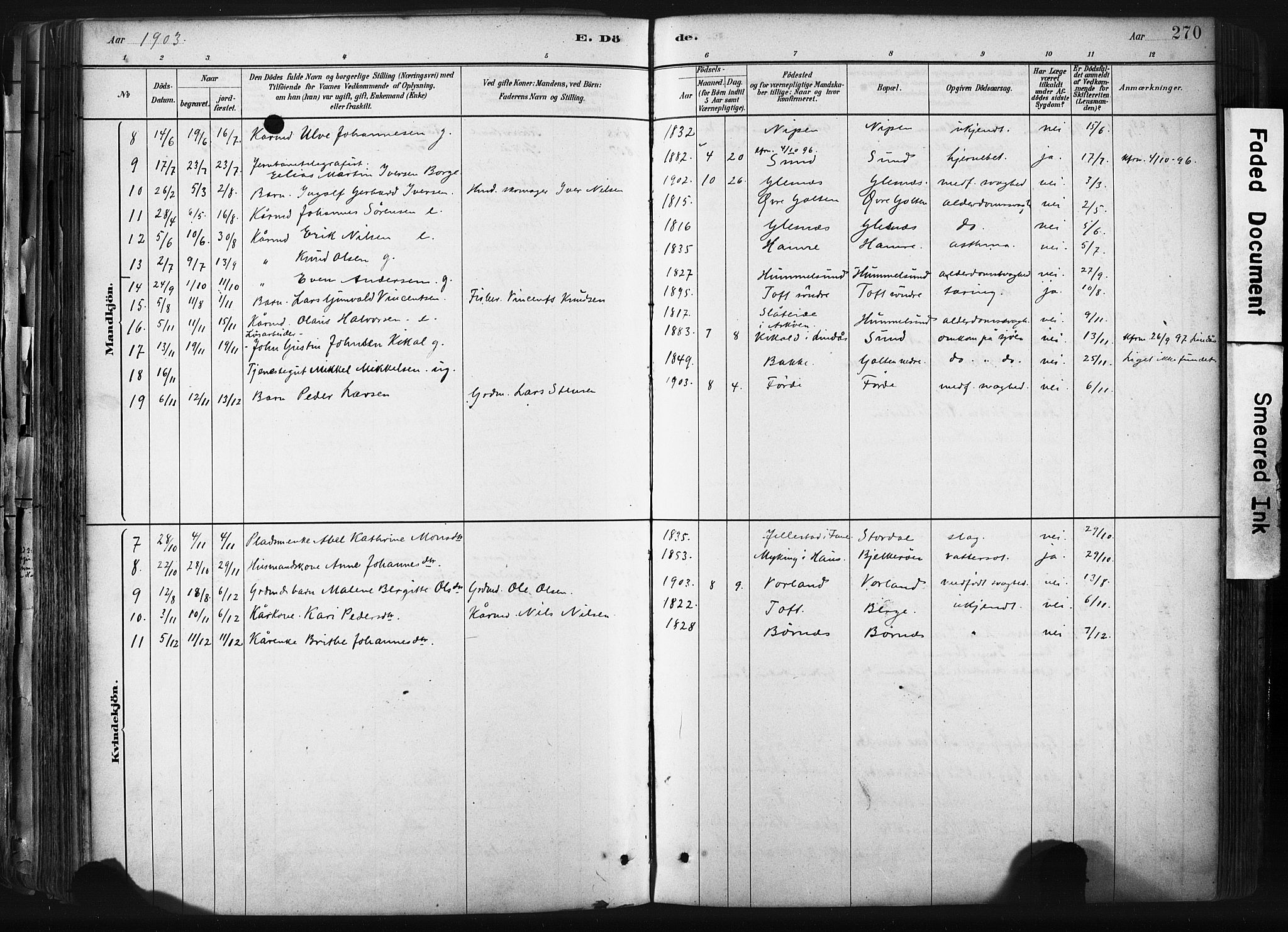 Sund sokneprestembete, AV/SAB-A-99930: Parish register (official) no. B 1, 1882-1907, p. 270