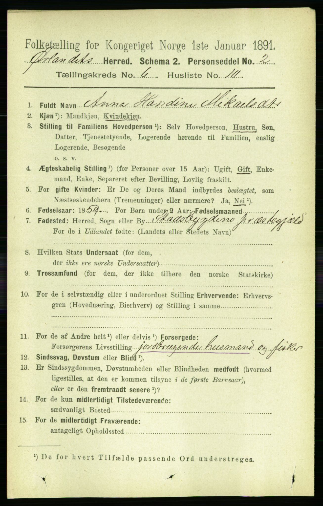 RA, 1891 census for 1621 Ørland, 1891, p. 1906