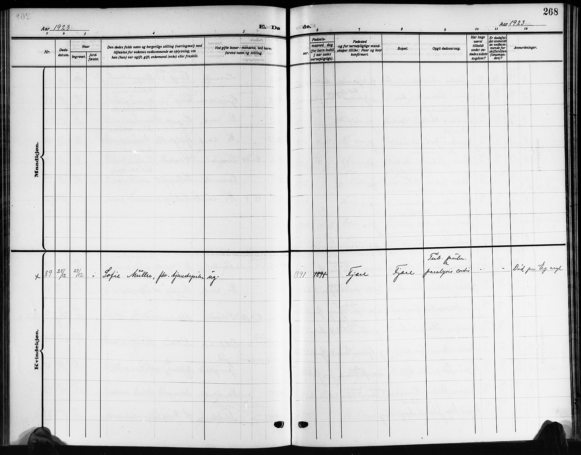 Kristiansand domprosti, AV/SAK-1112-0006/F/Fb/L0022: Parish register (copy) no. B 22, 1915-1925, p. 268