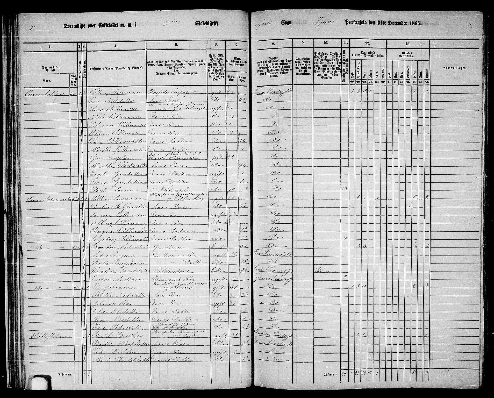 RA, 1865 census for Tysnes, 1865, p. 38