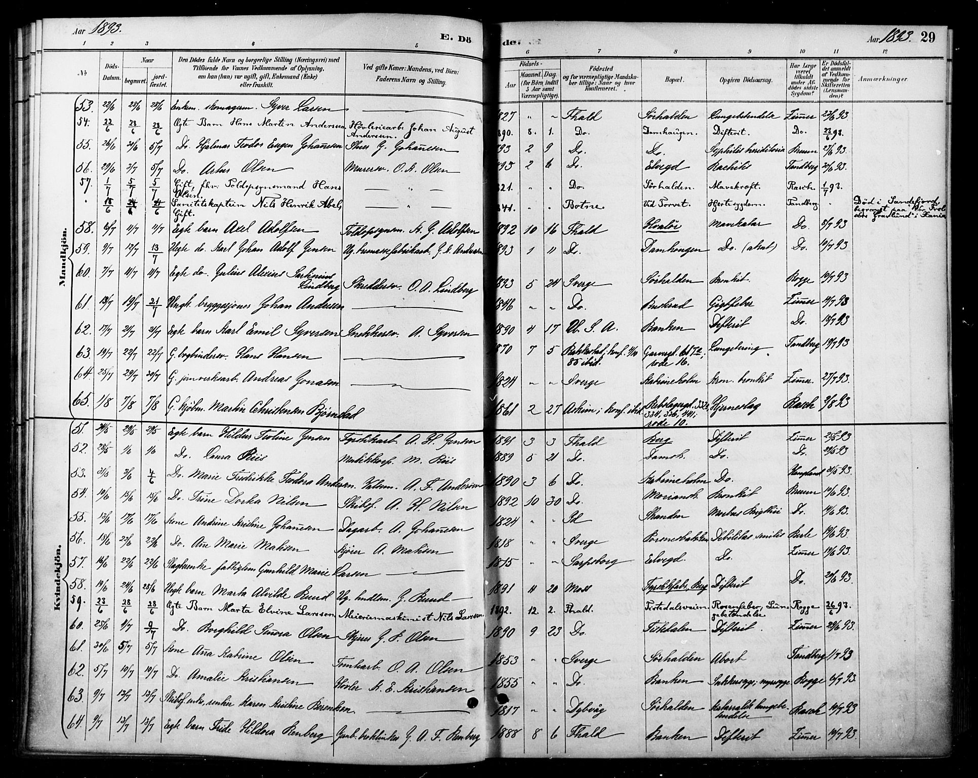 Halden prestekontor Kirkebøker, SAO/A-10909/F/Fa/L0014: Parish register (official) no. I 14, 1890-1906, p. 29