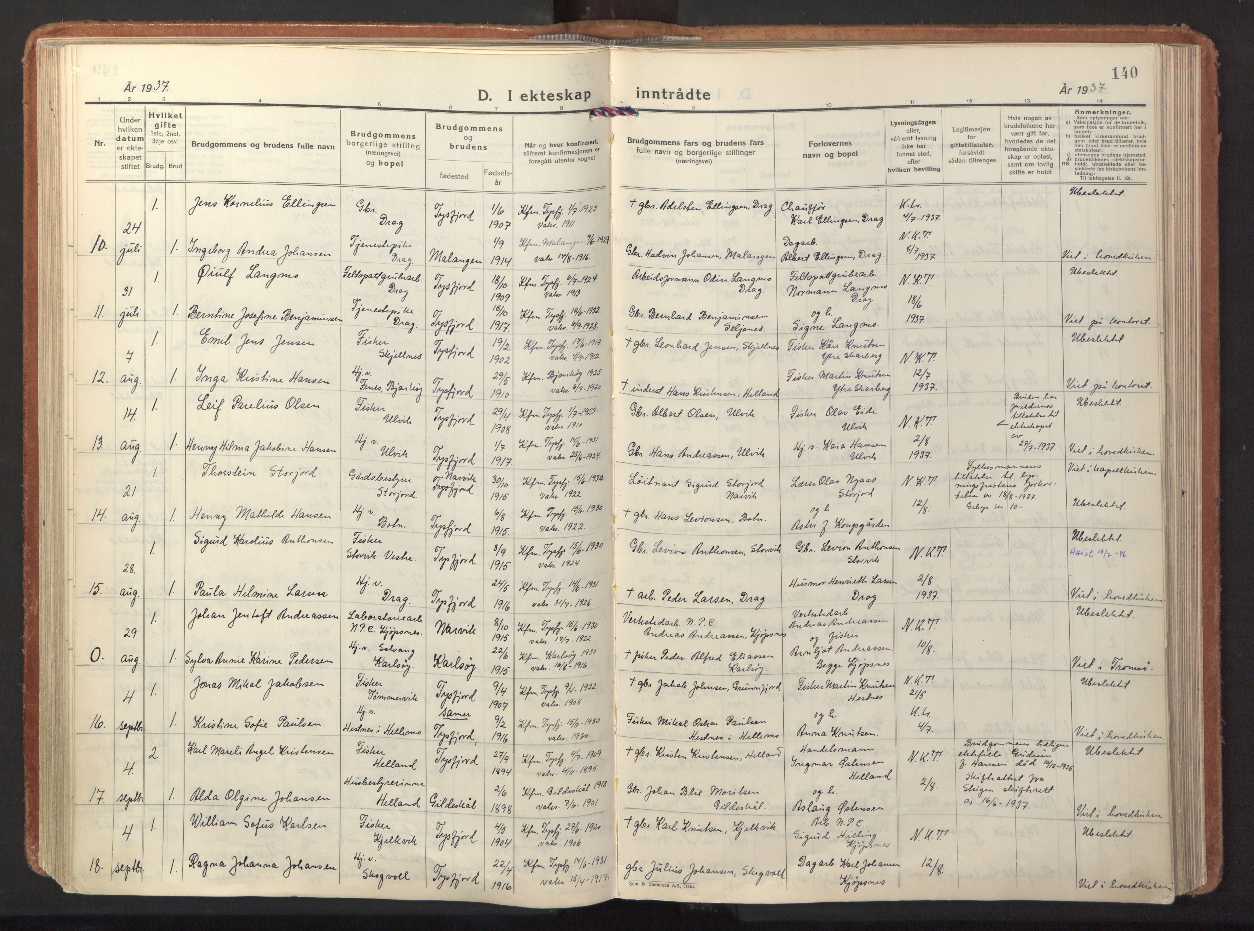 Ministerialprotokoller, klokkerbøker og fødselsregistre - Nordland, AV/SAT-A-1459/861/L0874: Parish register (official) no. 861A09, 1932-1939, p. 140