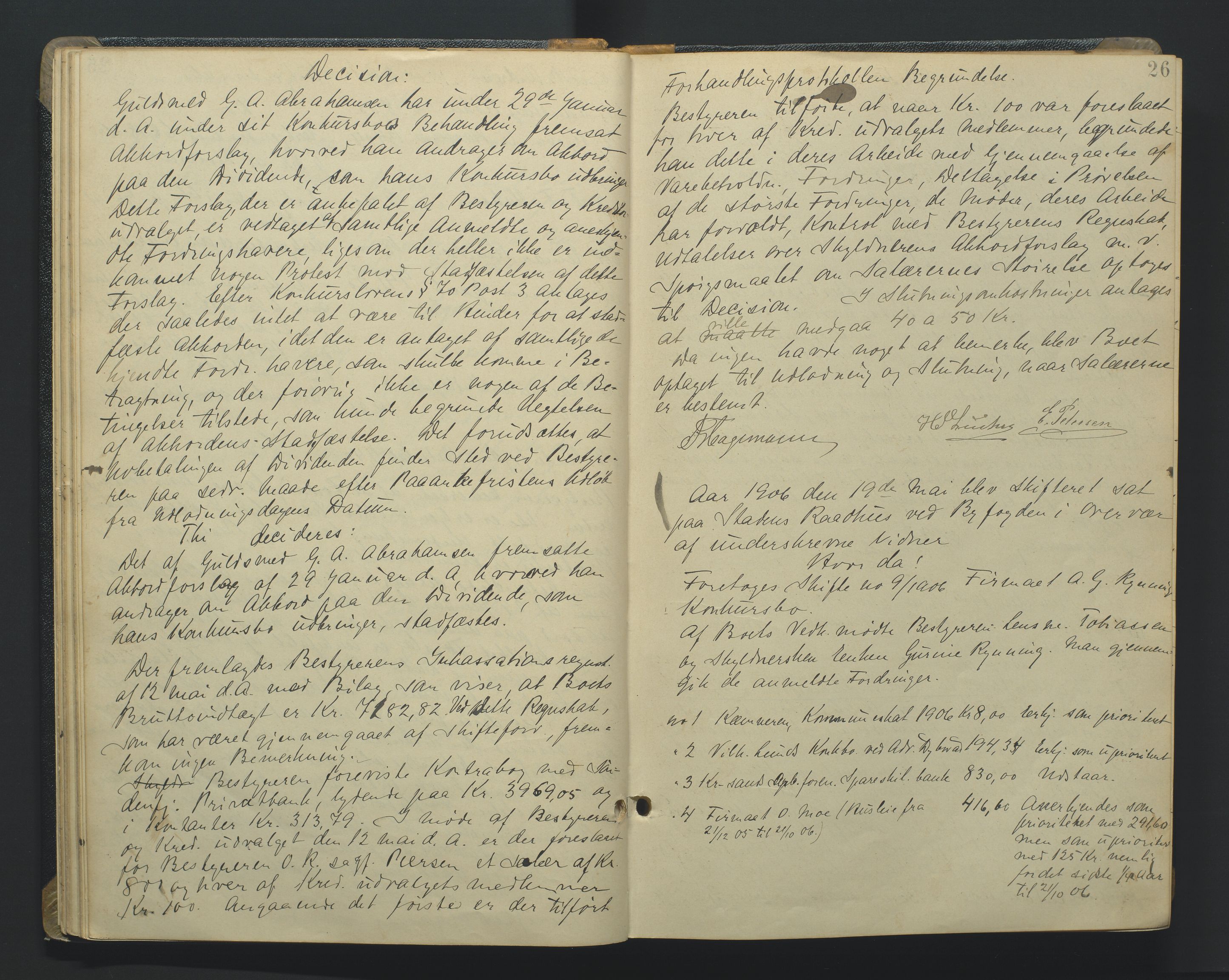 Kristiansand byrett, AV/SAK-1223-0001/H/Hc/L0048: Skifteforhandlingsprotokoll nr. 8, med register, 1905-1913, p. 26