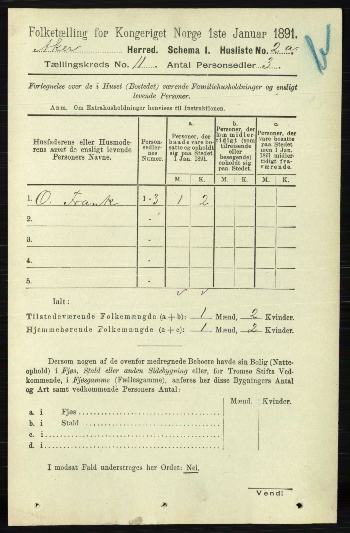 RA, 1891 census for 0218 Aker, 1891, p. 10052