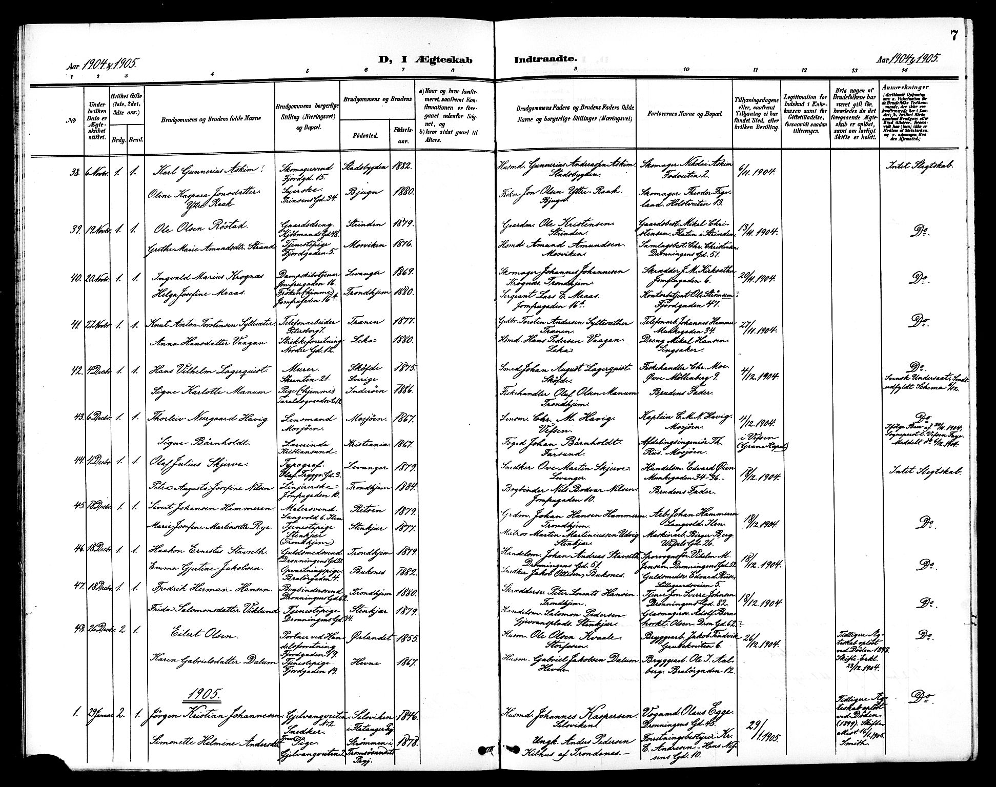 Ministerialprotokoller, klokkerbøker og fødselsregistre - Sør-Trøndelag, SAT/A-1456/602/L0145: Parish register (copy) no. 602C13, 1902-1919, p. 7