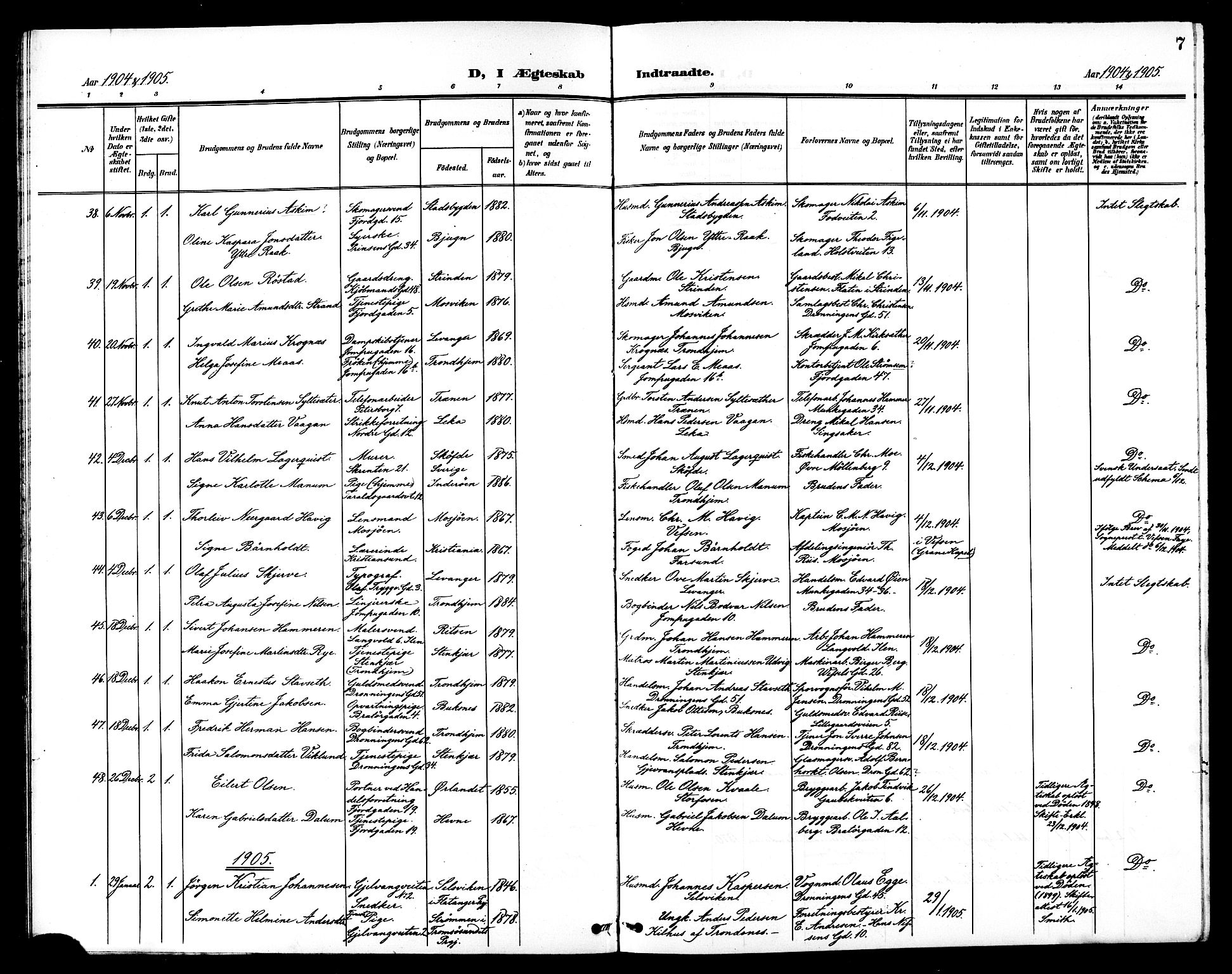 Ministerialprotokoller, klokkerbøker og fødselsregistre - Sør-Trøndelag, AV/SAT-A-1456/602/L0145: Parish register (copy) no. 602C13, 1902-1919, p. 7