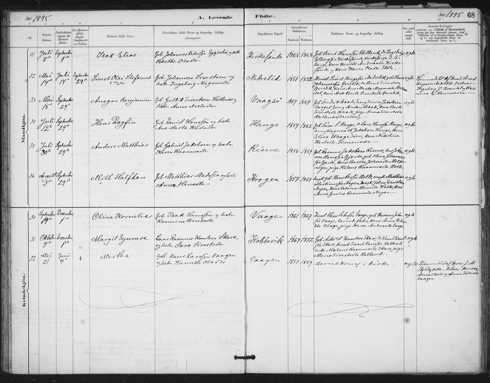 Ministerialprotokoller, klokkerbøker og fødselsregistre - Møre og Romsdal, SAT/A-1454/503/L0037: Parish register (official) no. 503A05, 1884-1900, p. 68