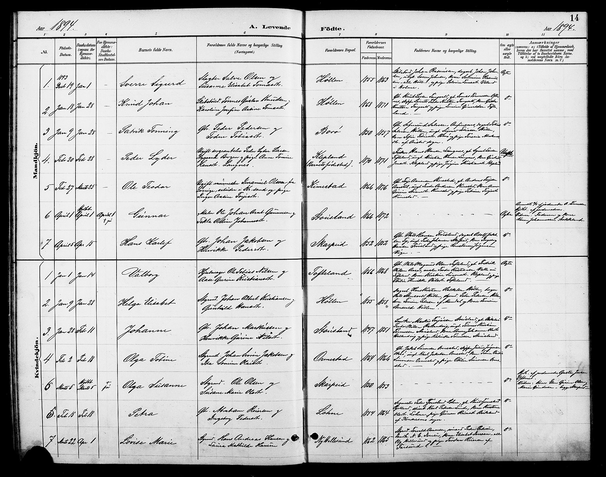 Søgne sokneprestkontor, AV/SAK-1111-0037/F/Fb/Fbb/L0006: Parish register (copy) no. B 6, 1892-1911, p. 14