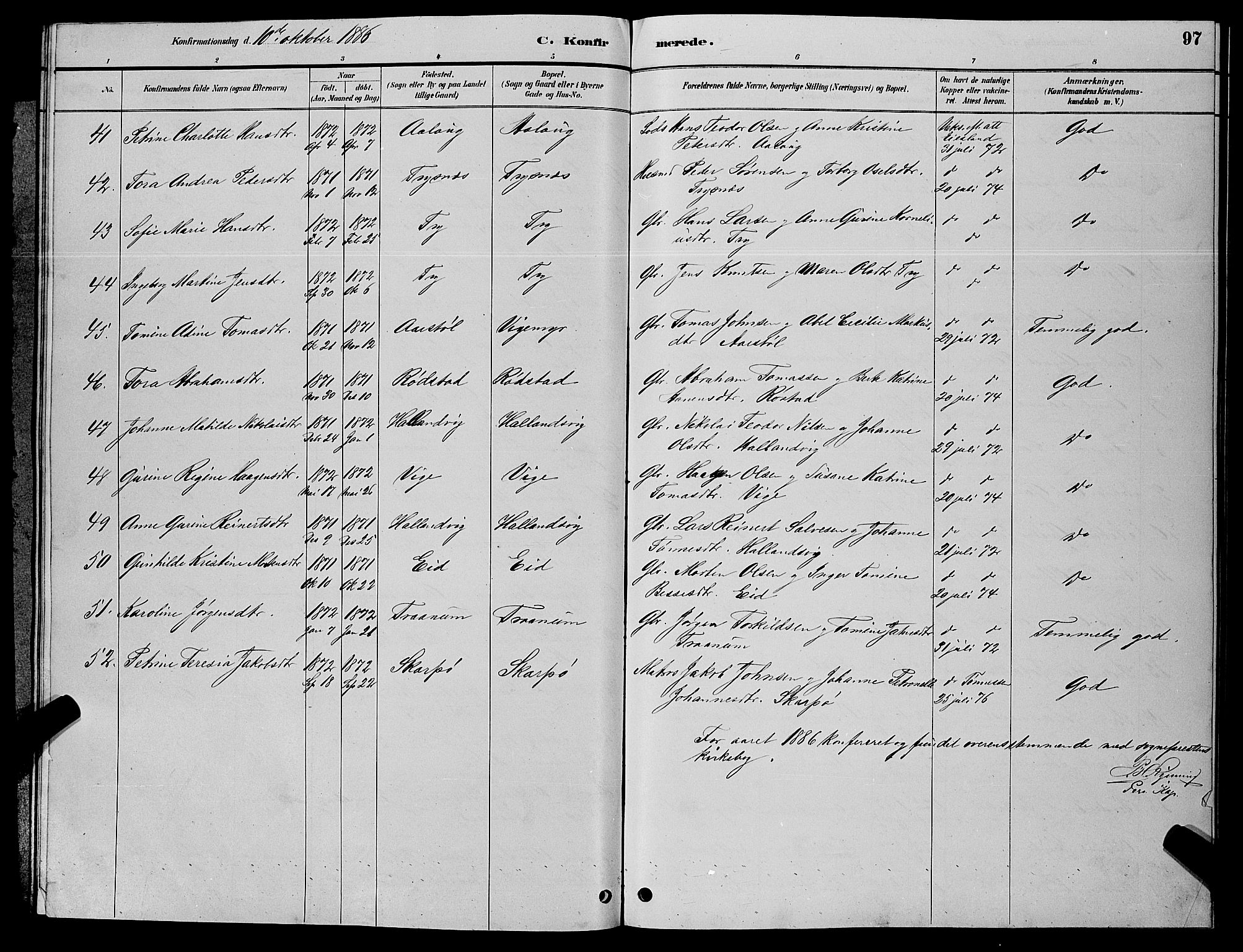 Søgne sokneprestkontor, SAK/1111-0037/F/Fb/Fbb/L0005: Parish register (copy) no. B 5, 1884-1891, p. 97