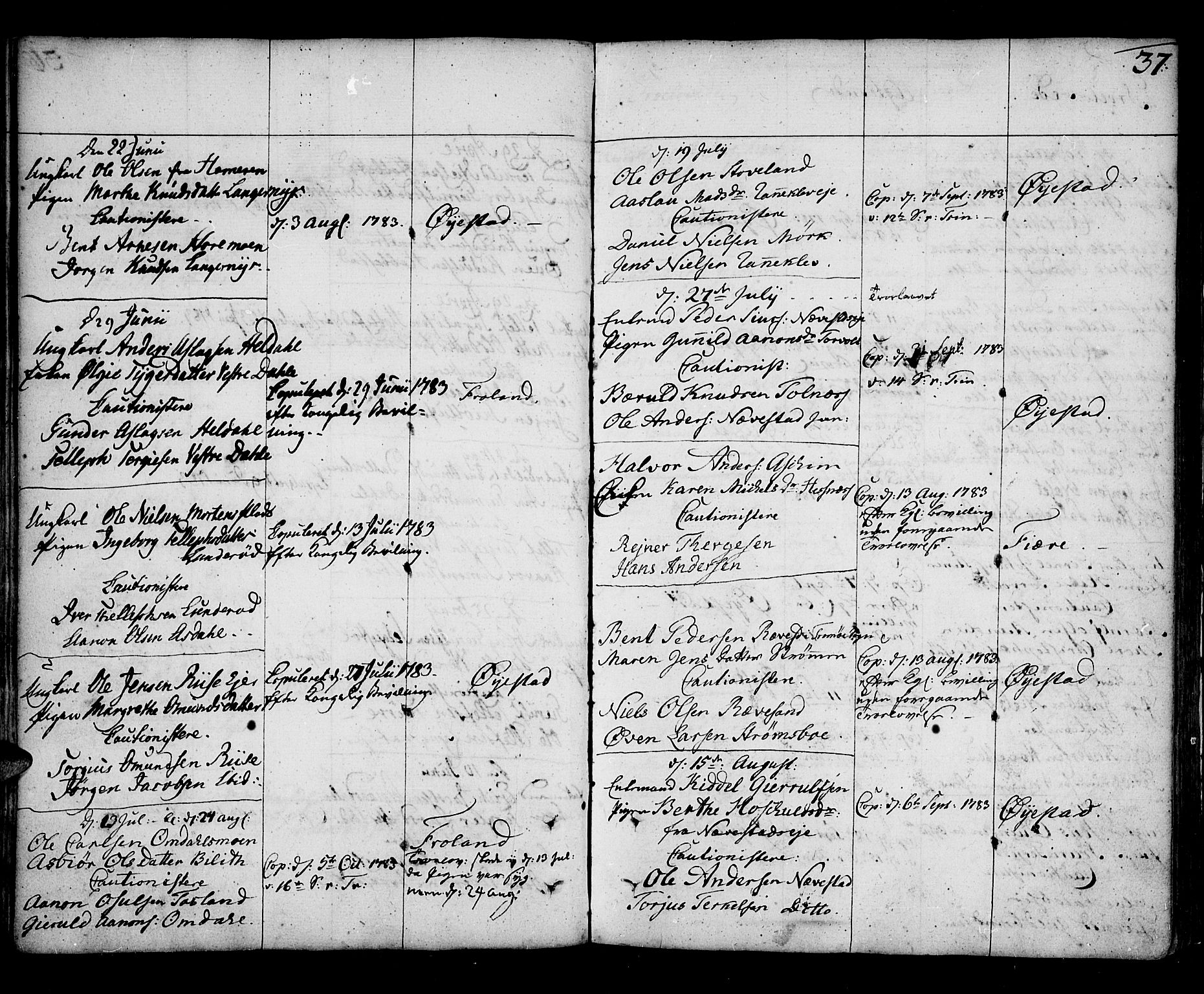 Øyestad sokneprestkontor, SAK/1111-0049/F/Fa/L0009: Parish register (official) no. A 9, 1778-1808, p. 37