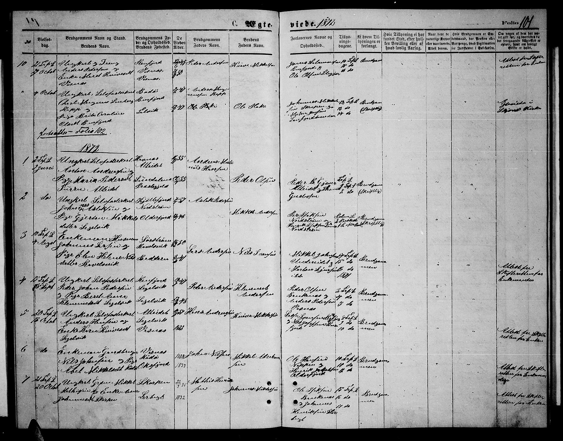 Skjervøy sokneprestkontor, AV/SATØ-S-1300/H/Ha/Hab/L0014klokker: Parish register (copy) no. 14, 1871-1877, p. 101