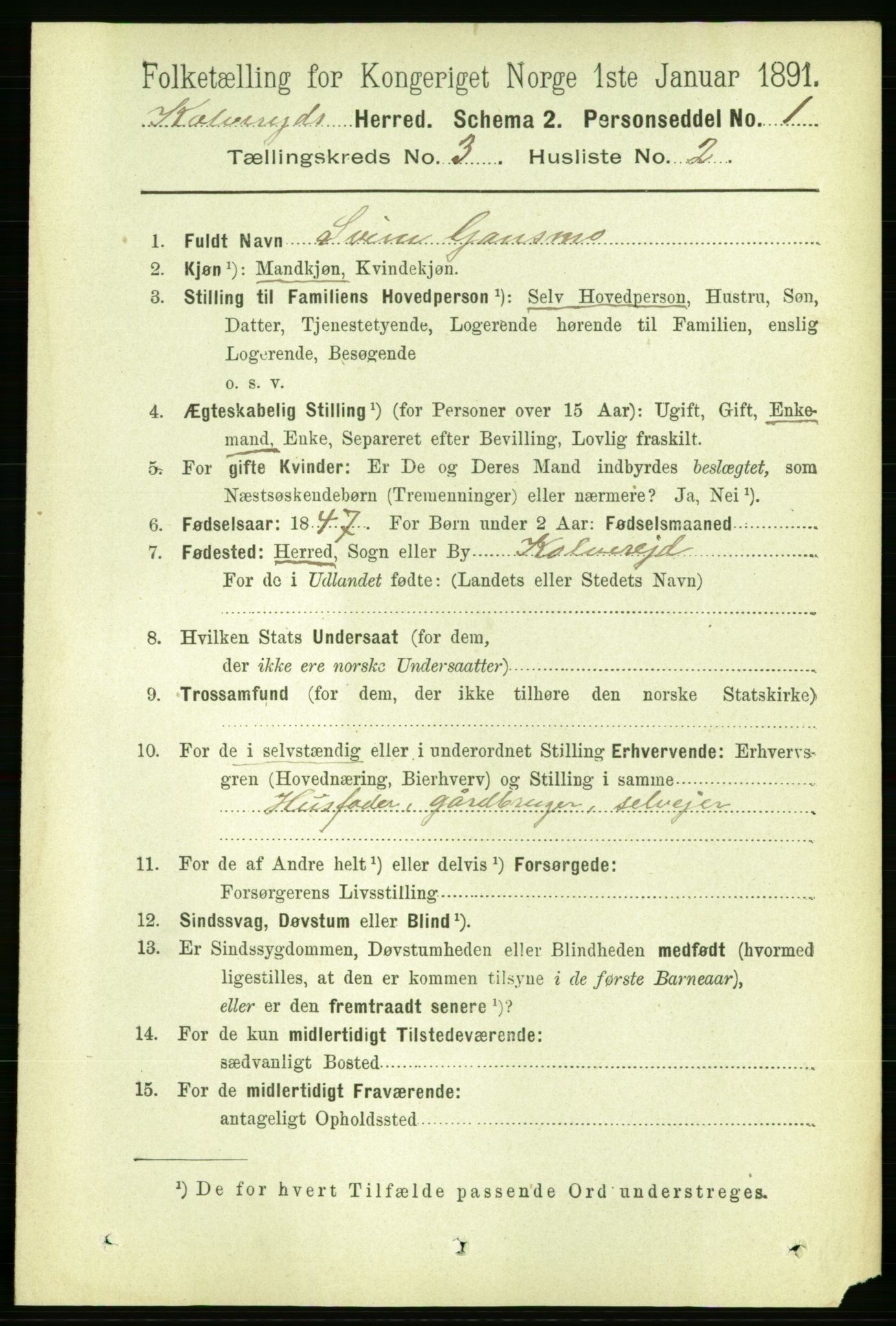 RA, 1891 census for 1752 Kolvereid, 1891, p. 884