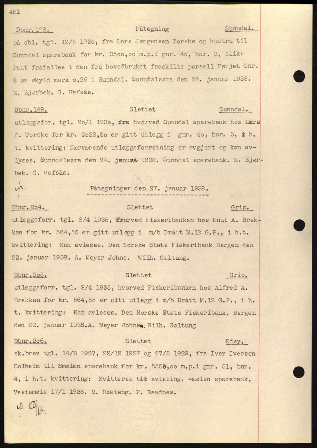 Nordmøre sorenskriveri, AV/SAT-A-4132/1/2/2Ca: Mortgage book no. C80, 1936-1939, Diary no: : 198/1938