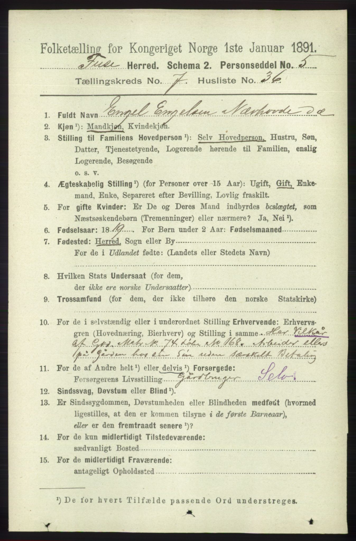 RA, 1891 census for 1241 Fusa, 1891, p. 1541