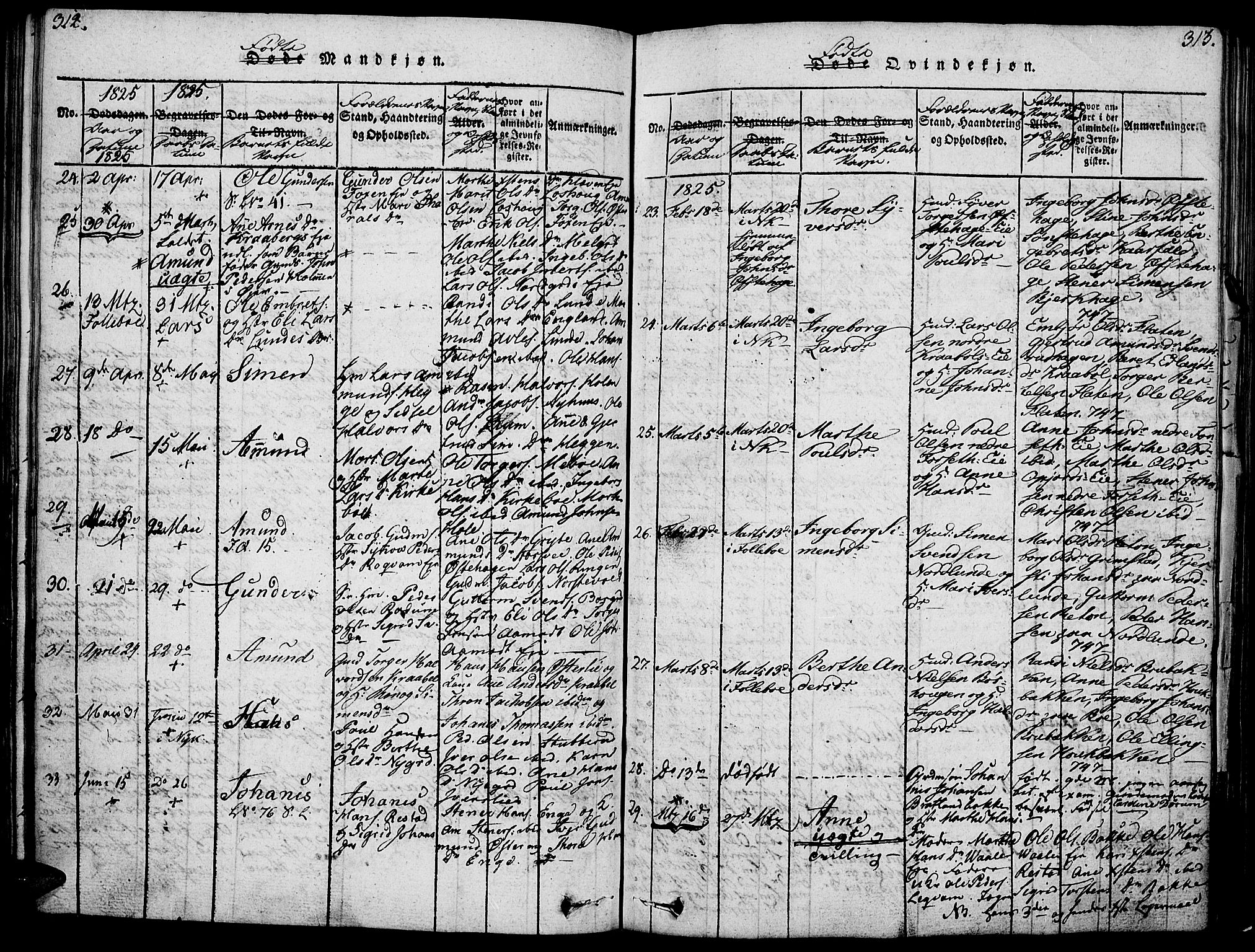 Gausdal prestekontor, AV/SAH-PREST-090/H/Ha/Haa/L0005: Parish register (official) no. 5, 1817-1829, p. 312-313