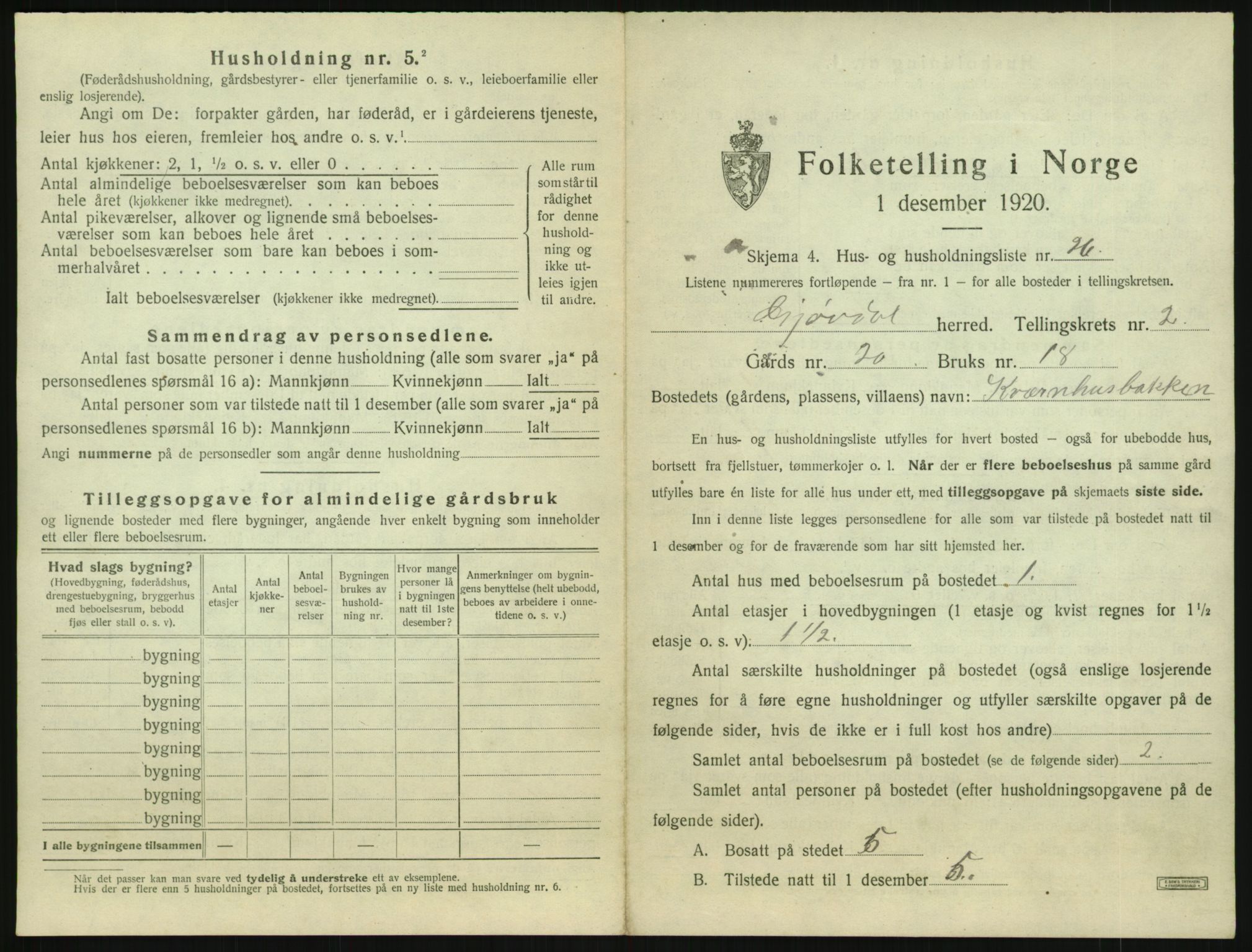 SAK, 1920 census for Gjøvdal, 1920, p. 174