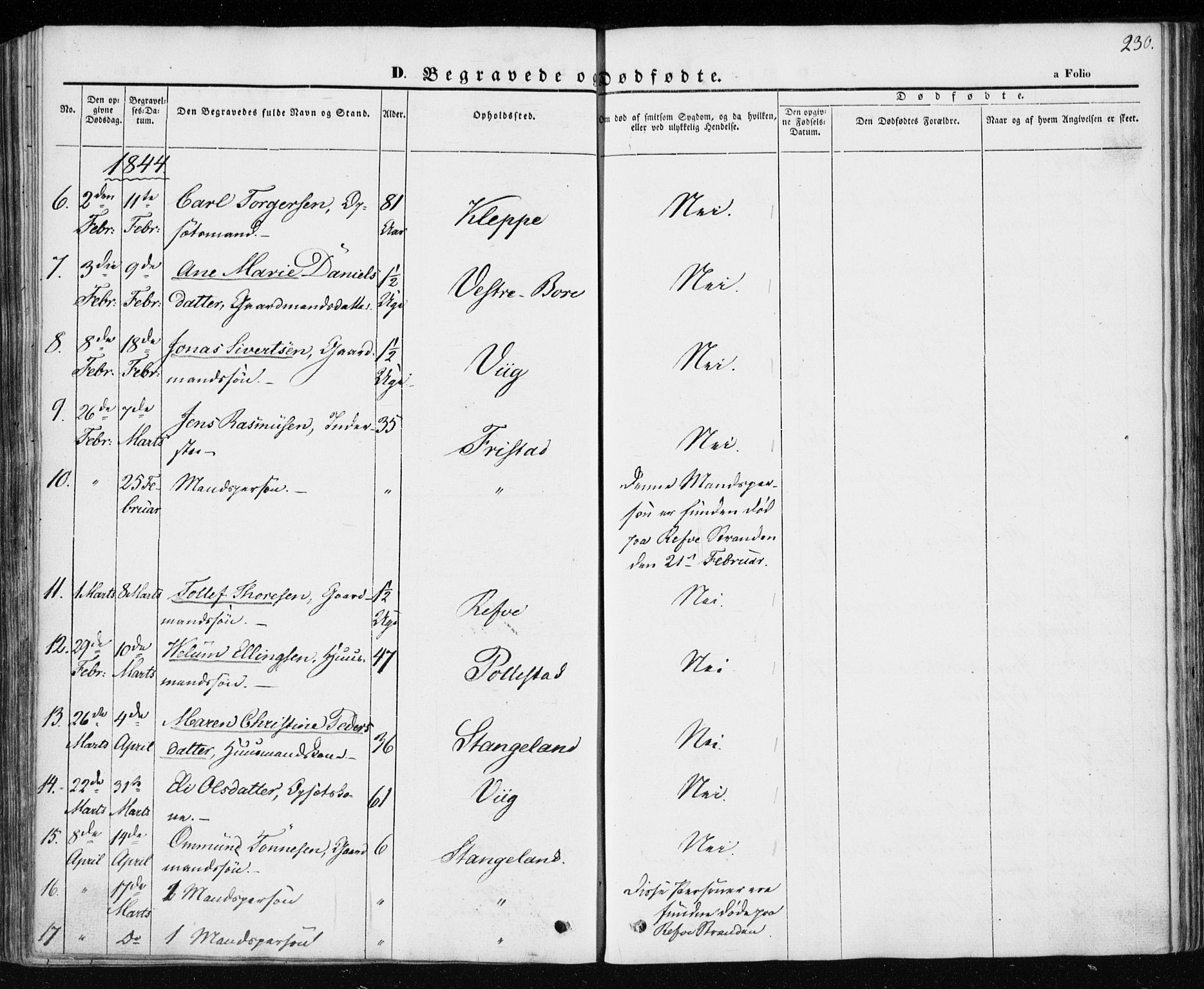 Klepp sokneprestkontor, AV/SAST-A-101803/001/3/30BA/L0004: Parish register (official) no. A 4, 1842-1852, p. 230