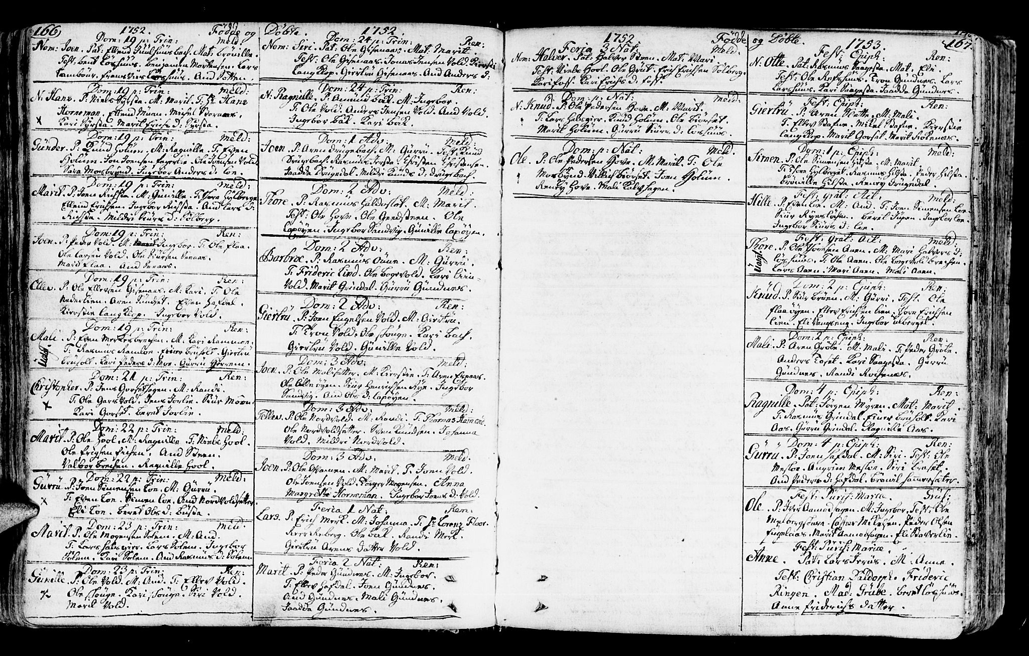 Ministerialprotokoller, klokkerbøker og fødselsregistre - Sør-Trøndelag, SAT/A-1456/672/L0851: Parish register (official) no. 672A04, 1751-1775, p. 166-167