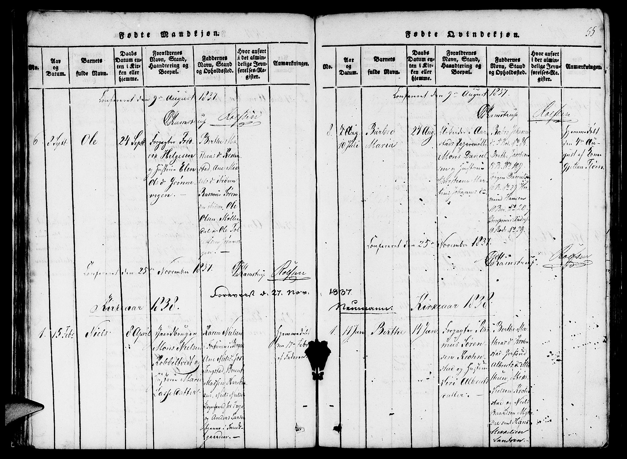 St. Jørgens hospital og Årstad sokneprestembete, AV/SAB-A-99934: Parish register (official) no. A 3, 1815-1843, p. 55