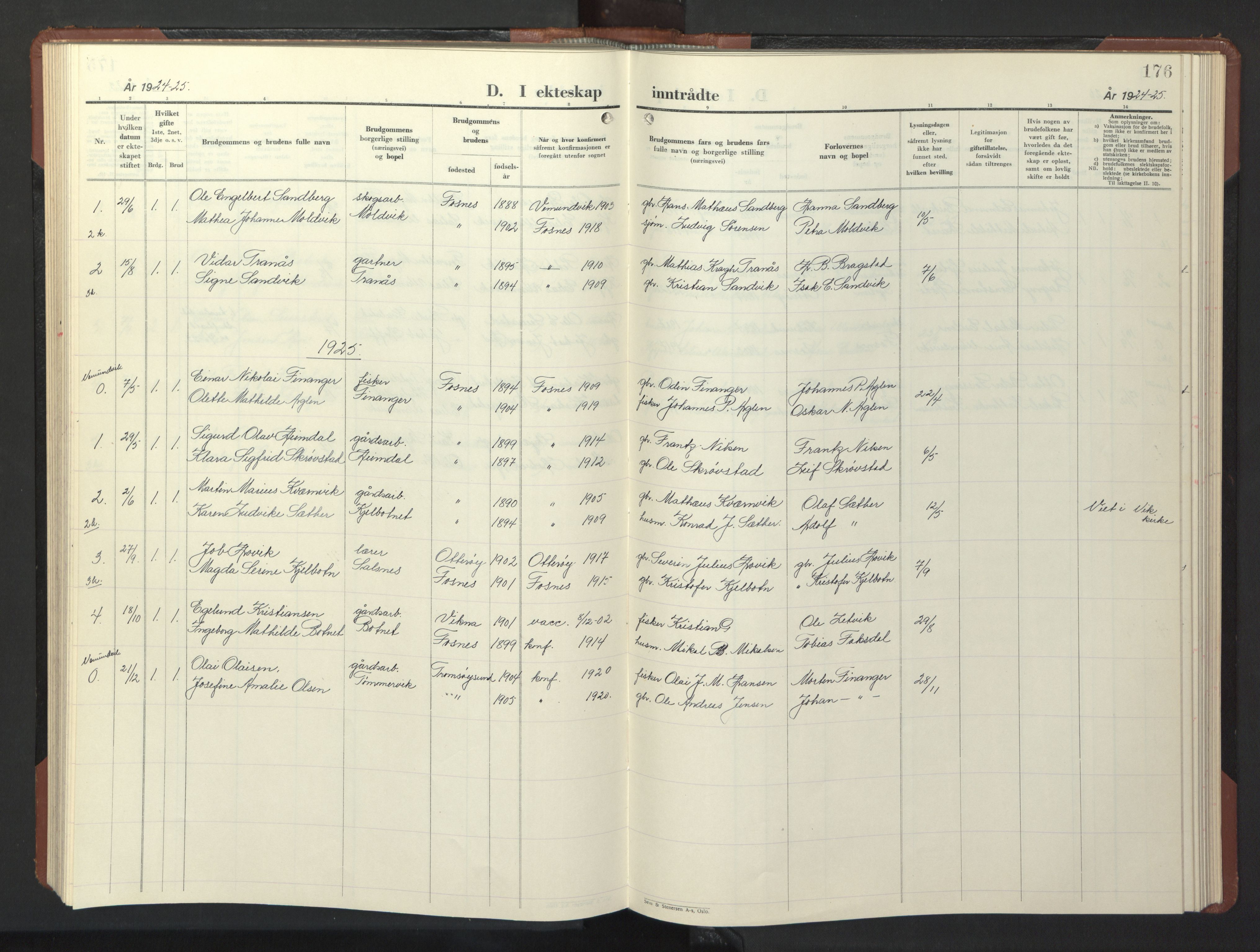 Ministerialprotokoller, klokkerbøker og fødselsregistre - Nord-Trøndelag, AV/SAT-A-1458/773/L0625: Parish register (copy) no. 773C01, 1910-1952, p. 176