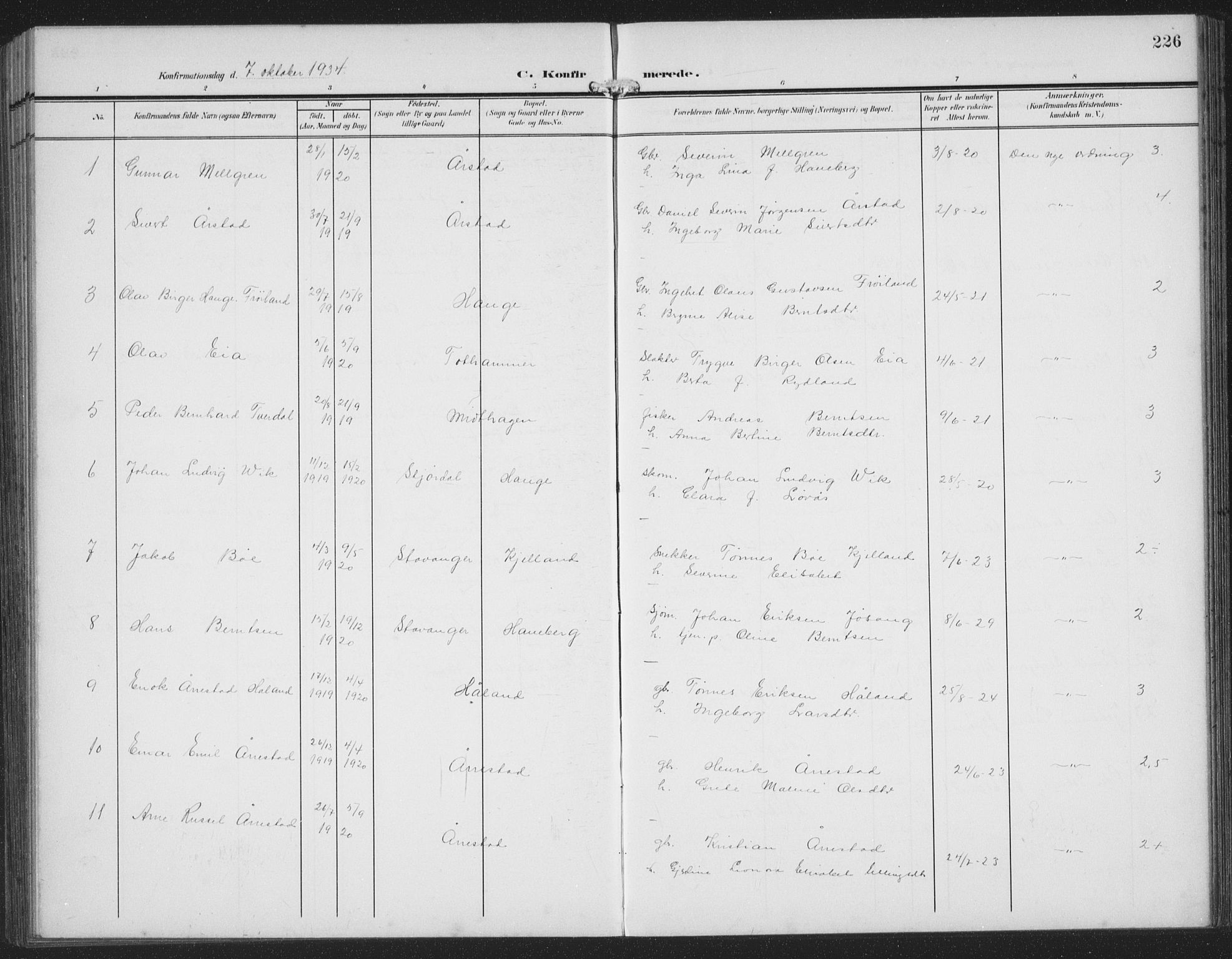 Sokndal sokneprestkontor, AV/SAST-A-101808: Parish register (copy) no. B 8, 1908-1934, p. 226