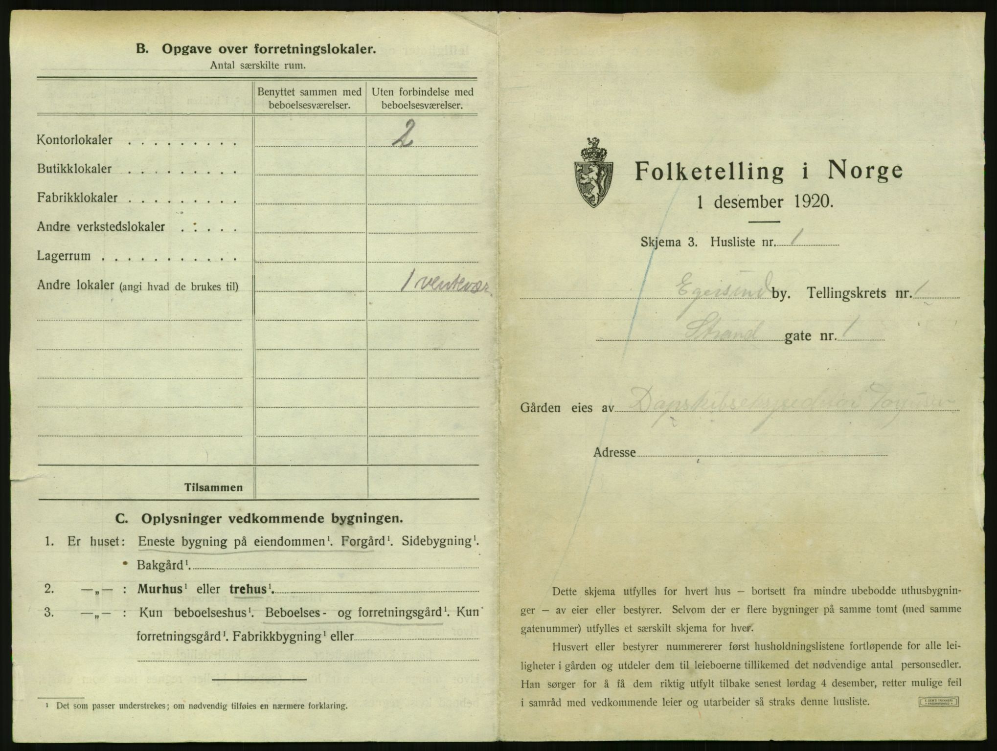 SAST, 1920 census for Egersund town, 1920, p. 26