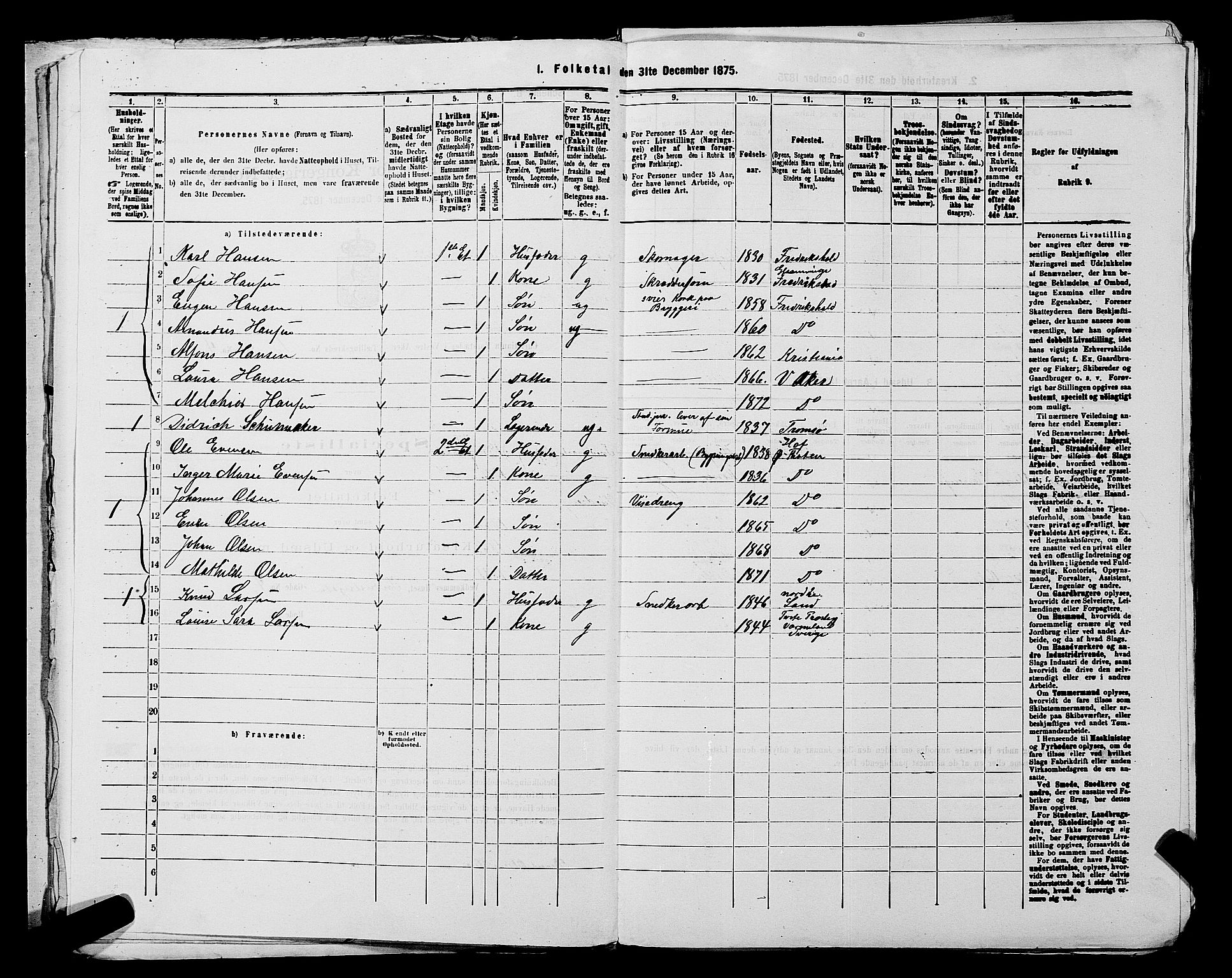 RA, 1875 census for 0218aP Vestre Aker, 1875, p. 2064