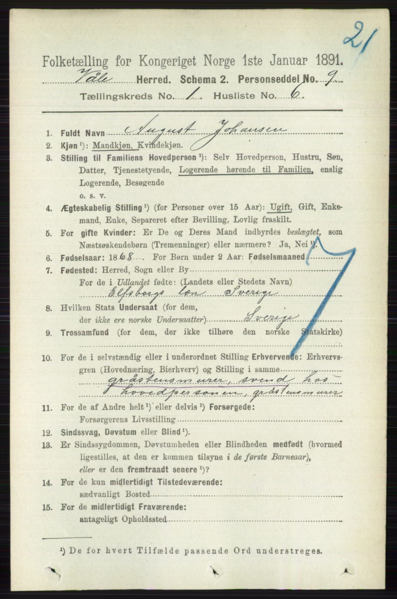 RA, 1891 census for 0716 Våle, 1891, p. 114