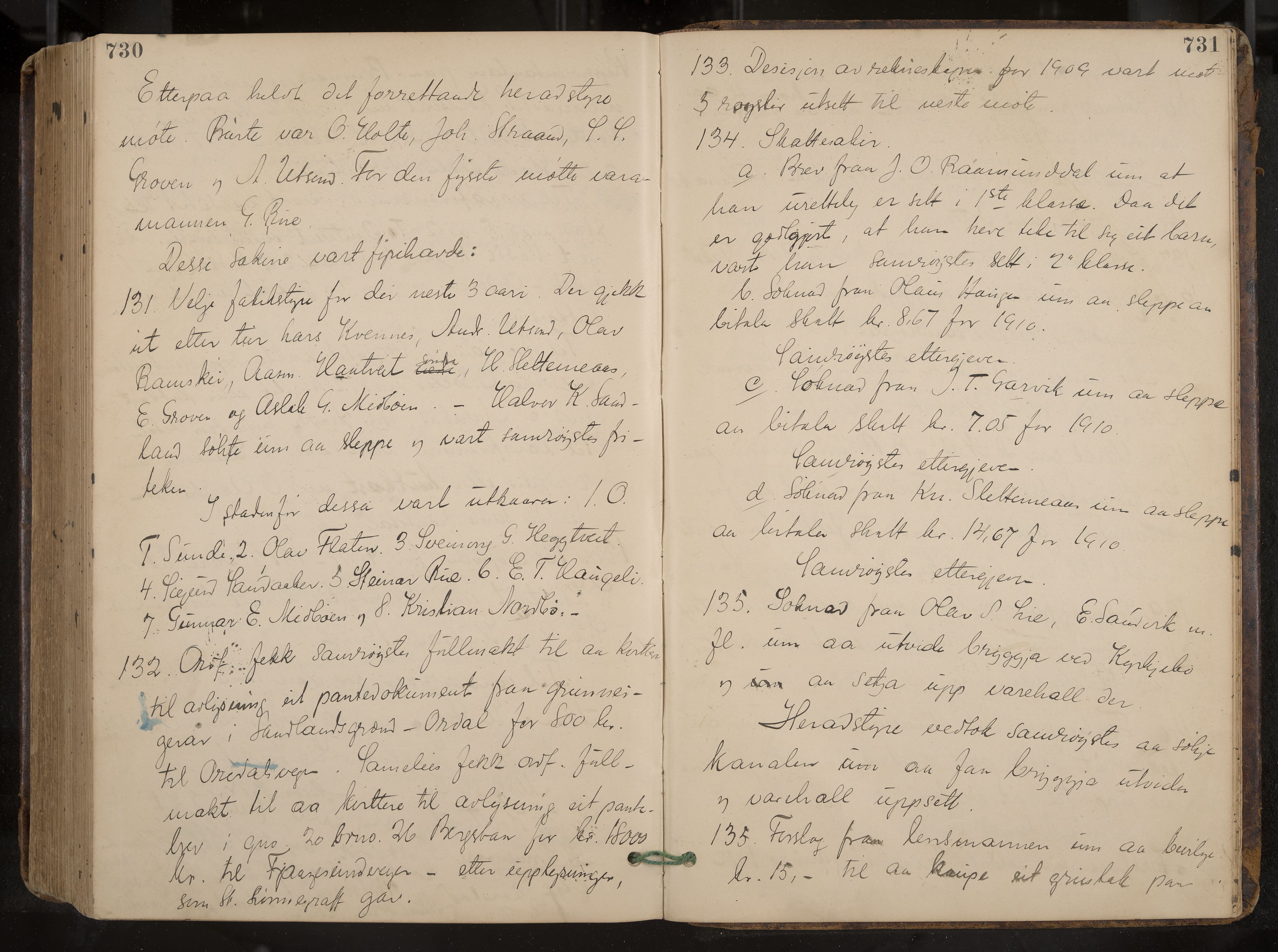 Kviteseid formannskap og sentraladministrasjon, IKAK/0829021/A/Aa/L0004: Møtebok, 1896-1911, p. 730-731