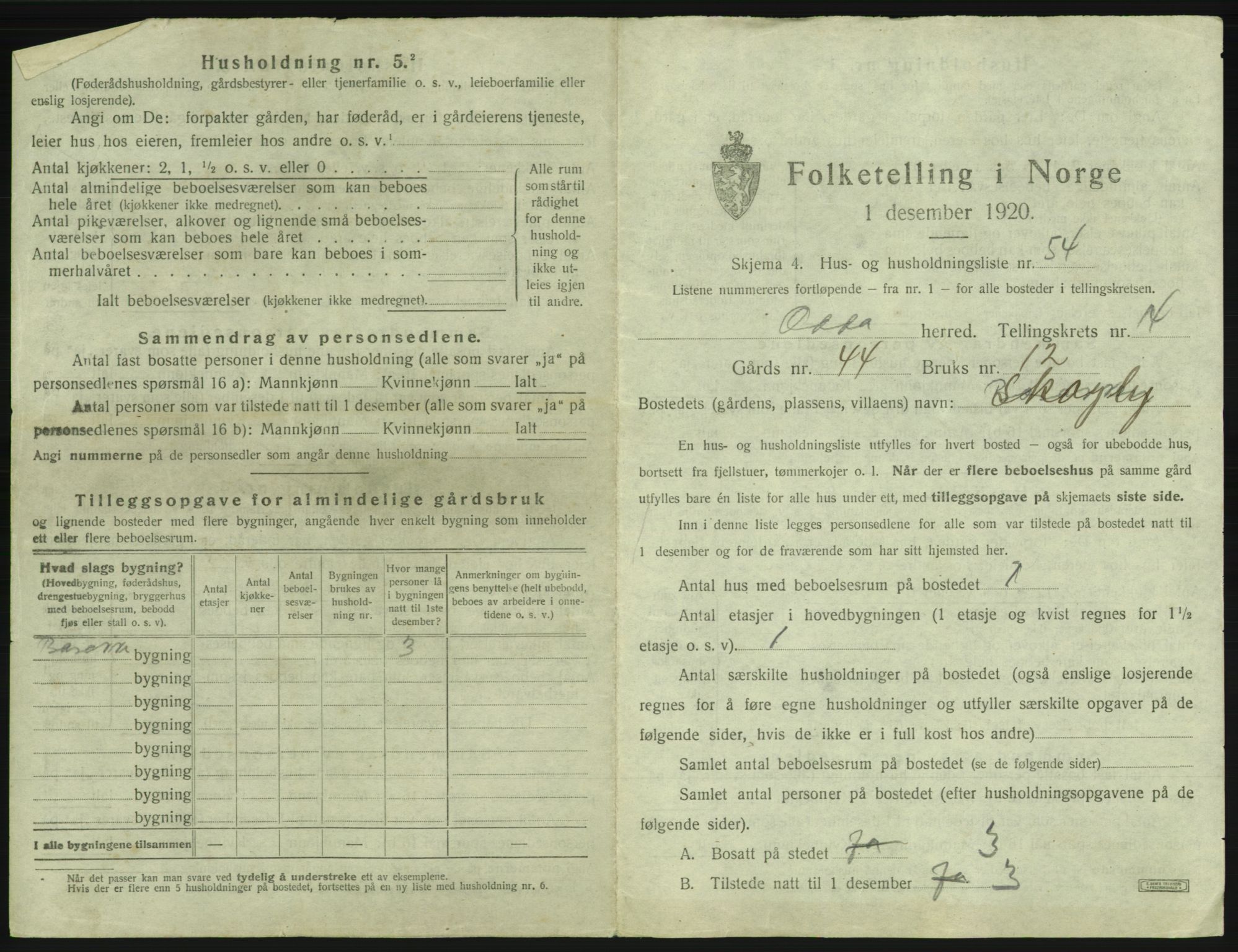 SAB, 1920 census for Odda, 1920, p. 1256