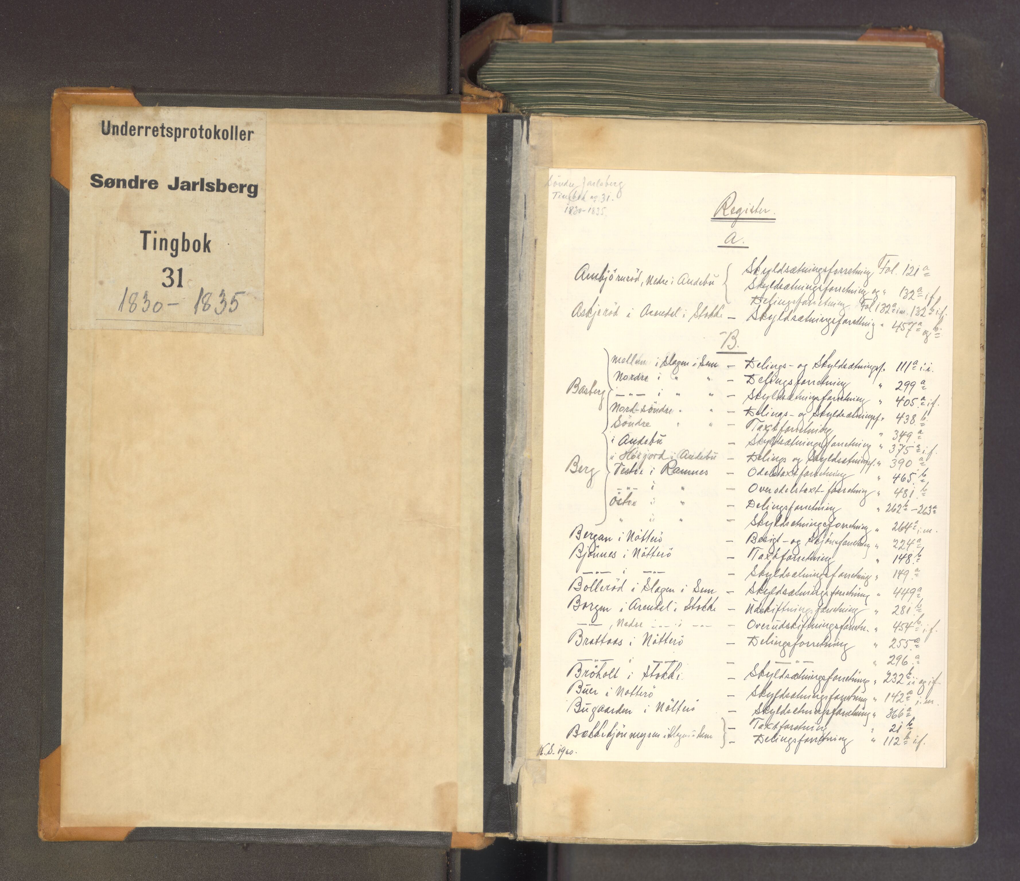 Søndre Jarlsberg sorenskriveri, AV/SAKO-A-129/F/Fa/L0031: Tingbok, 1830-1835