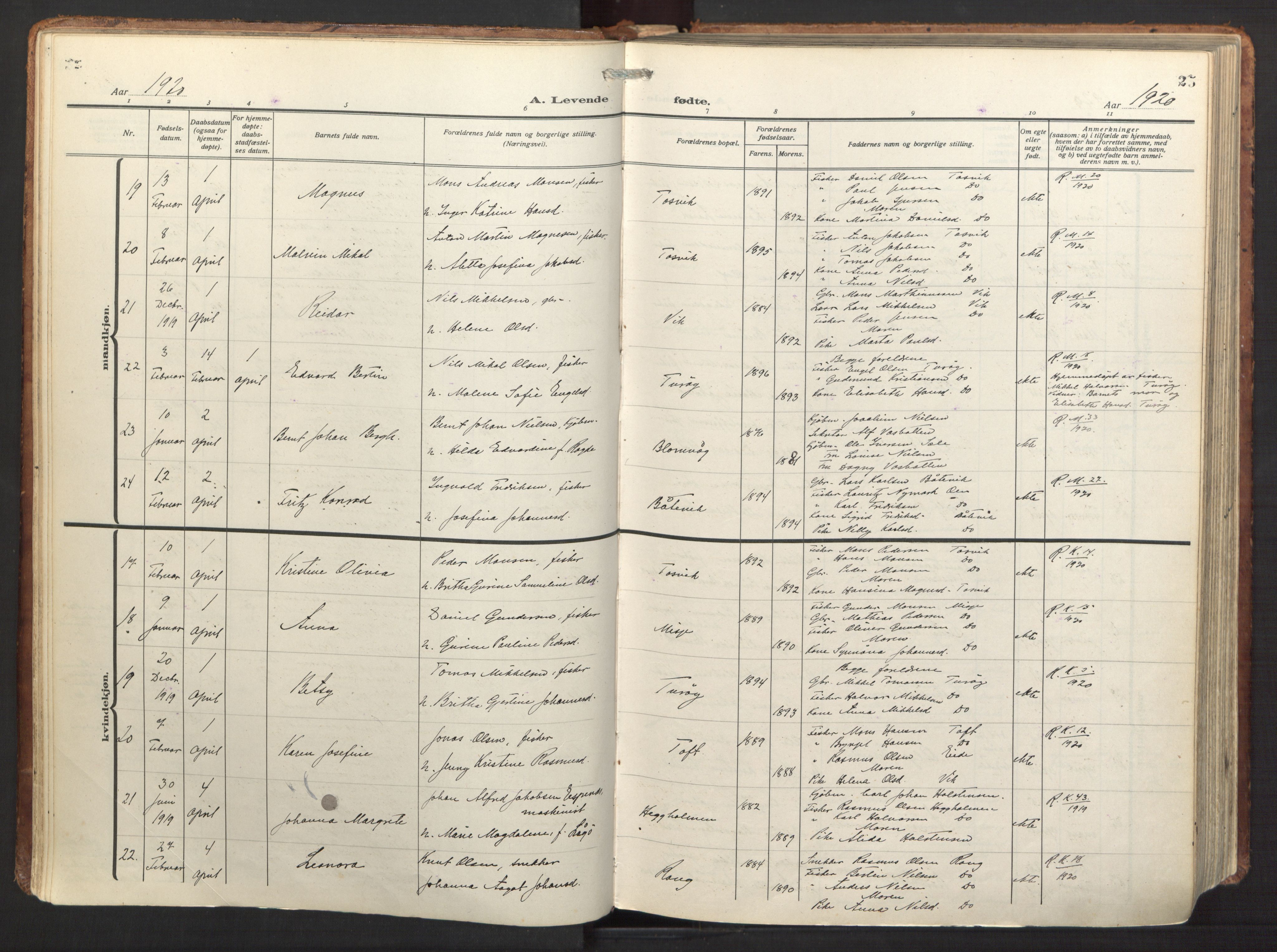Herdla Sokneprestembete, AV/SAB-A-75701/H/Haa: Parish register (official) no. A 6, 1918-1933, p. 25