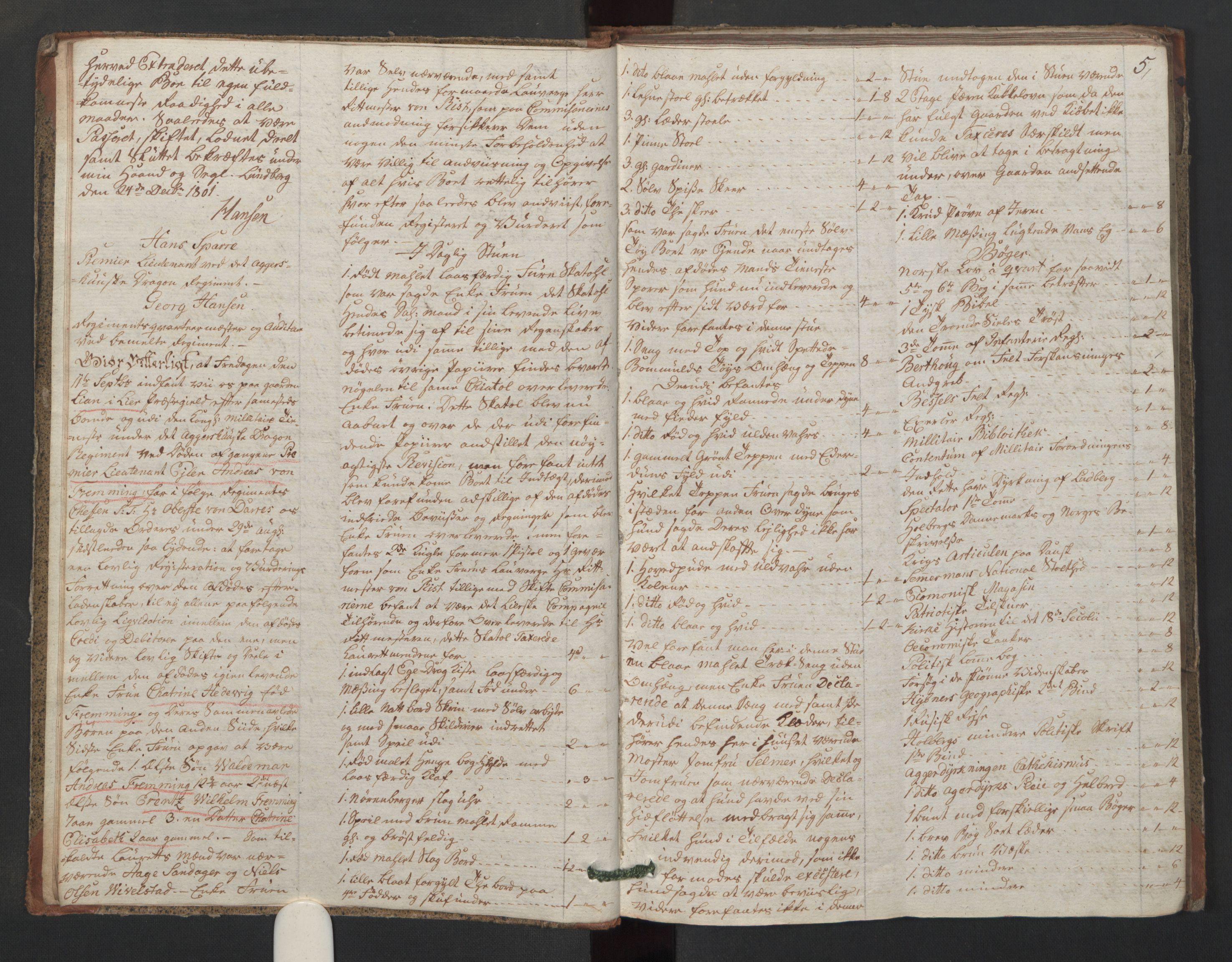 Forsvaret, Generalauditøren, AV/RA-RAFA-1772/F/Fj/Fjc/L0008: Skifteprotokol for akershusiske dragonregiment, 1801-1812, p. 4b-5a