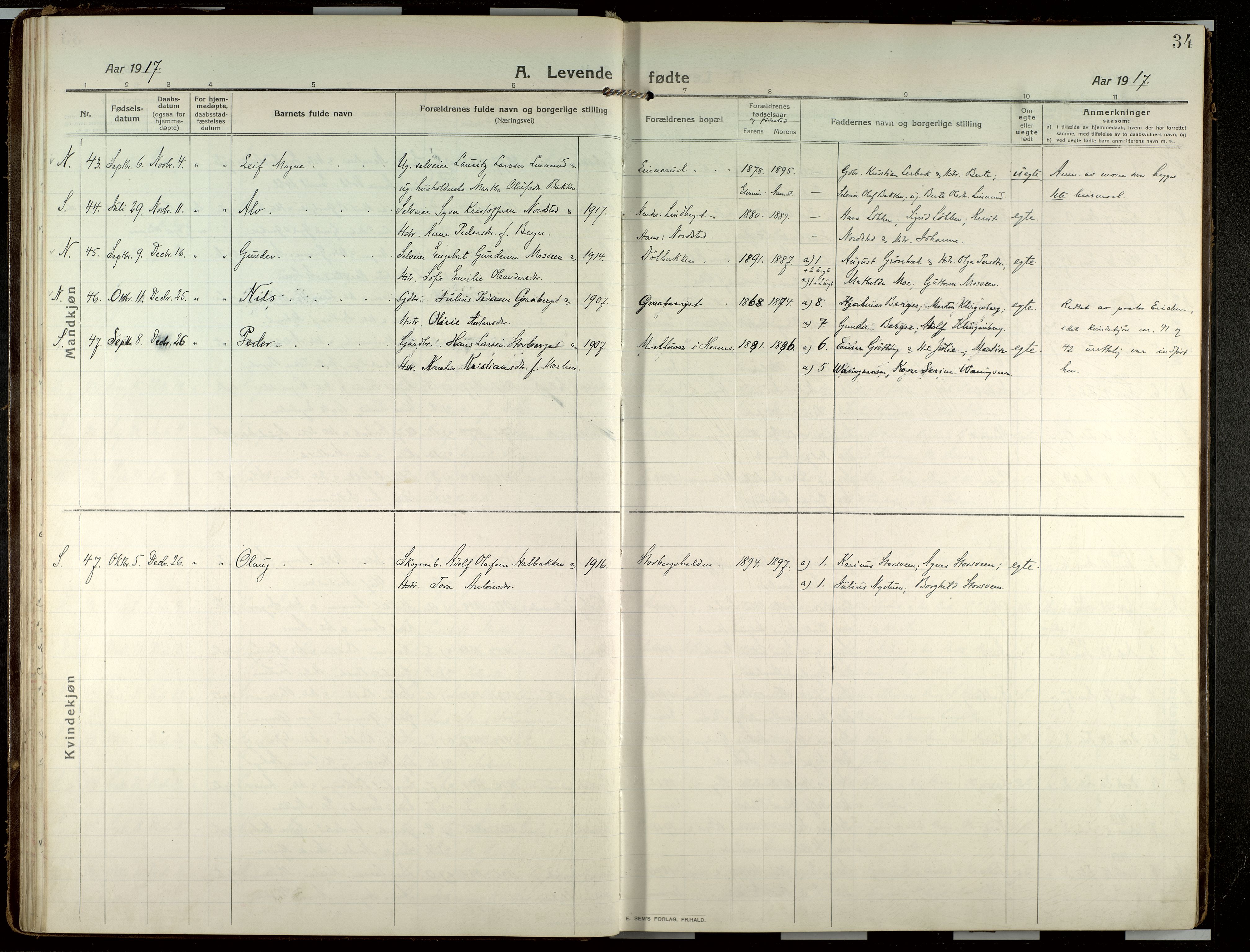 Elverum prestekontor, AV/SAH-PREST-044/H/Ha/Haa/L0022: Parish register (official) no. 22, 1913-1924, p. 34