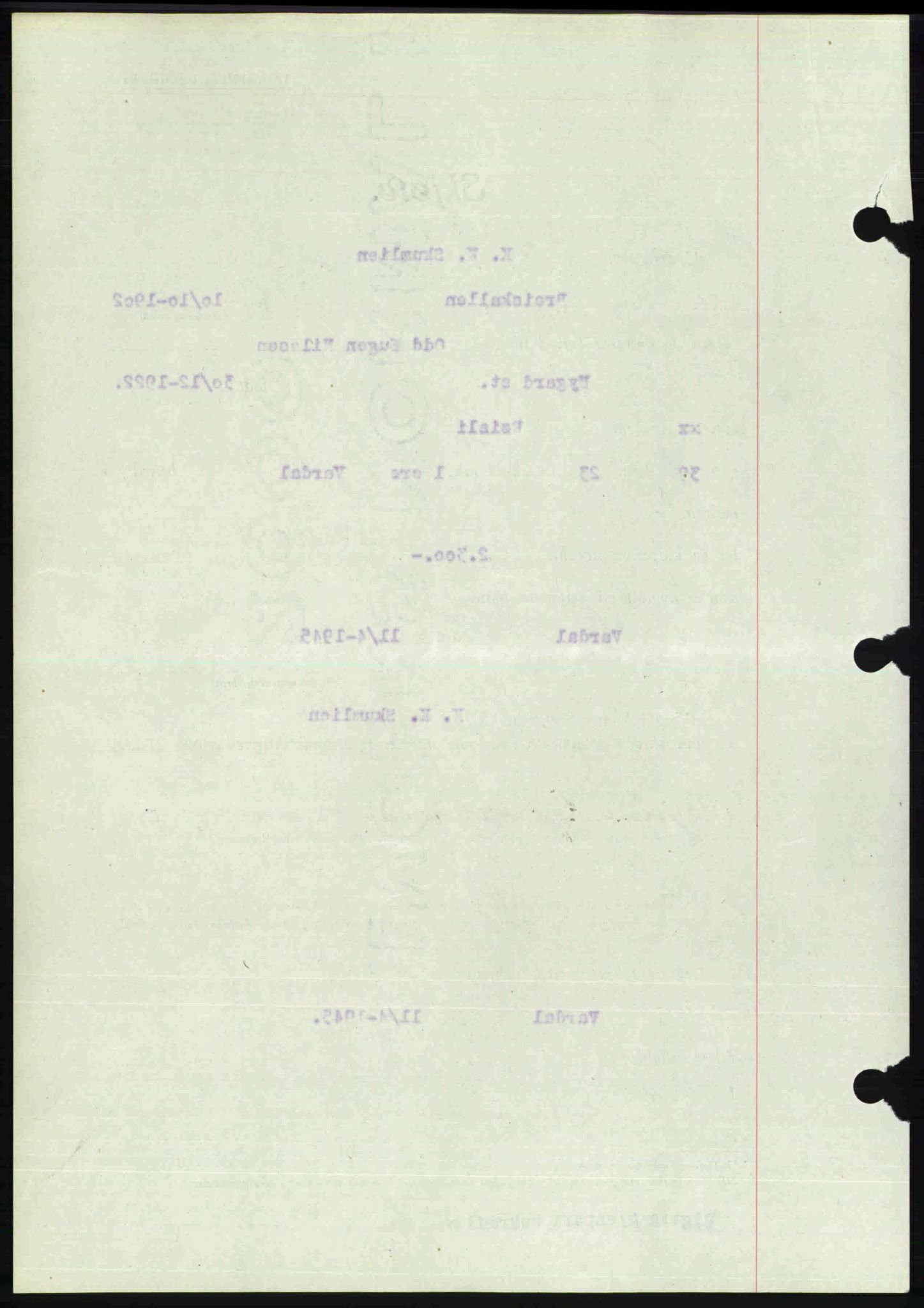 Toten tingrett, SAH/TING-006/H/Hb/Hbc/L0013: Mortgage book no. Hbc-13, 1945-1945, Diary no: : 581/1945