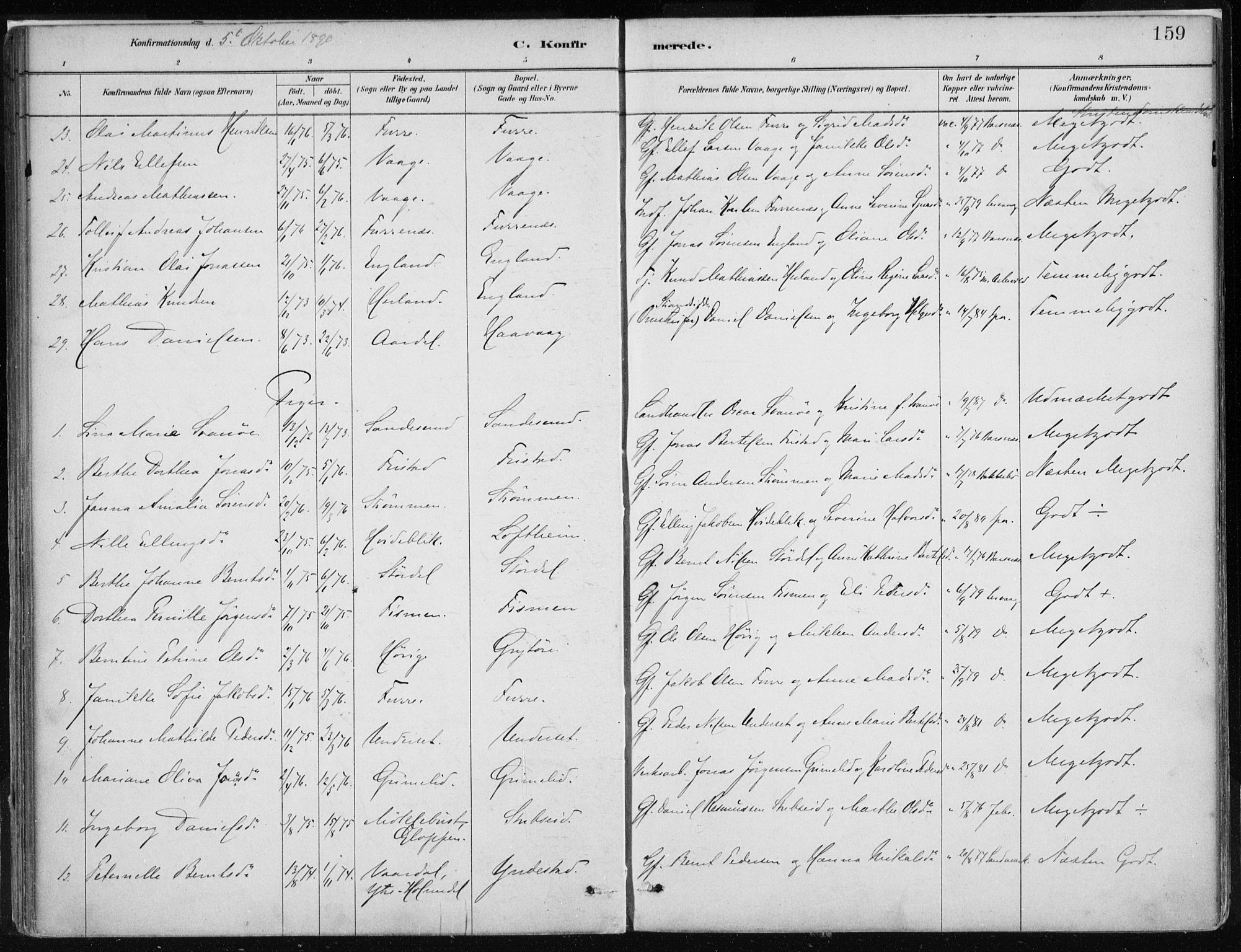 Askvoll sokneprestembete, AV/SAB-A-79501/H/Haa/Haab/L0002: Parish register (official) no. B 2, 1879-1909, p. 159