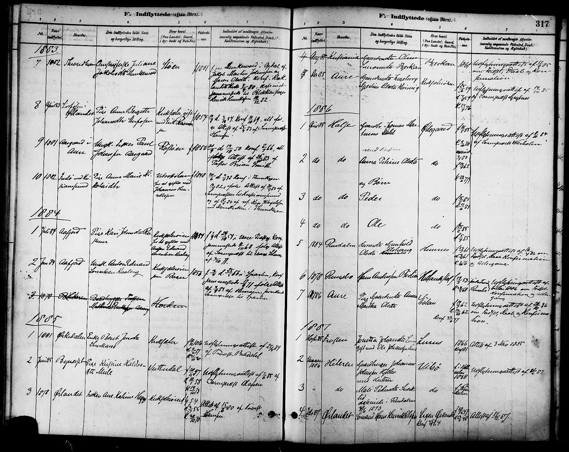 Ministerialprotokoller, klokkerbøker og fødselsregistre - Sør-Trøndelag, SAT/A-1456/630/L0496: Parish register (official) no. 630A09, 1879-1895, p. 317