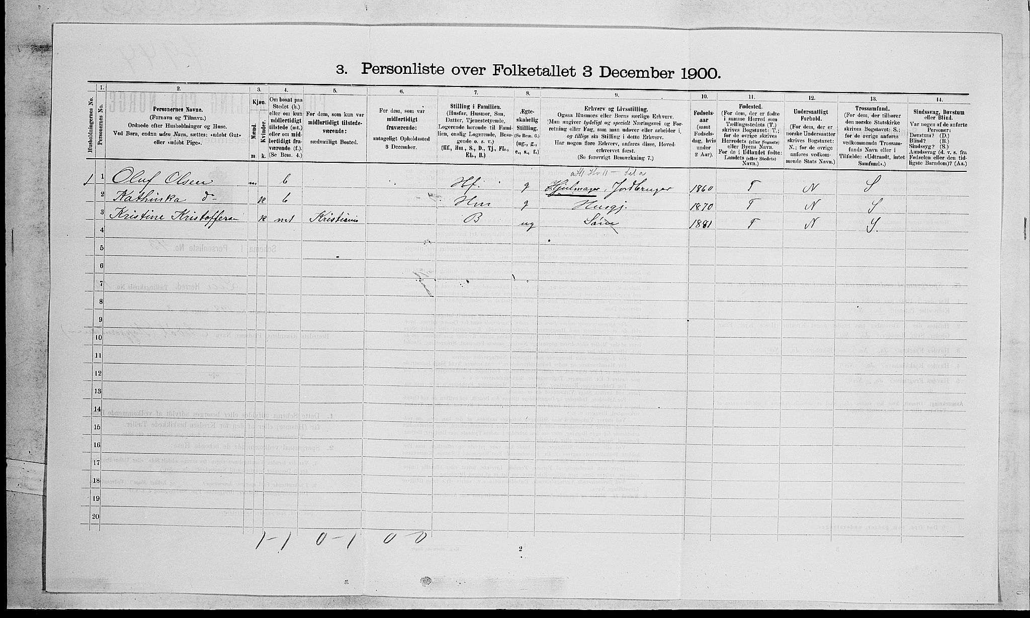 RA, 1900 census for Lier, 1900, p. 2101